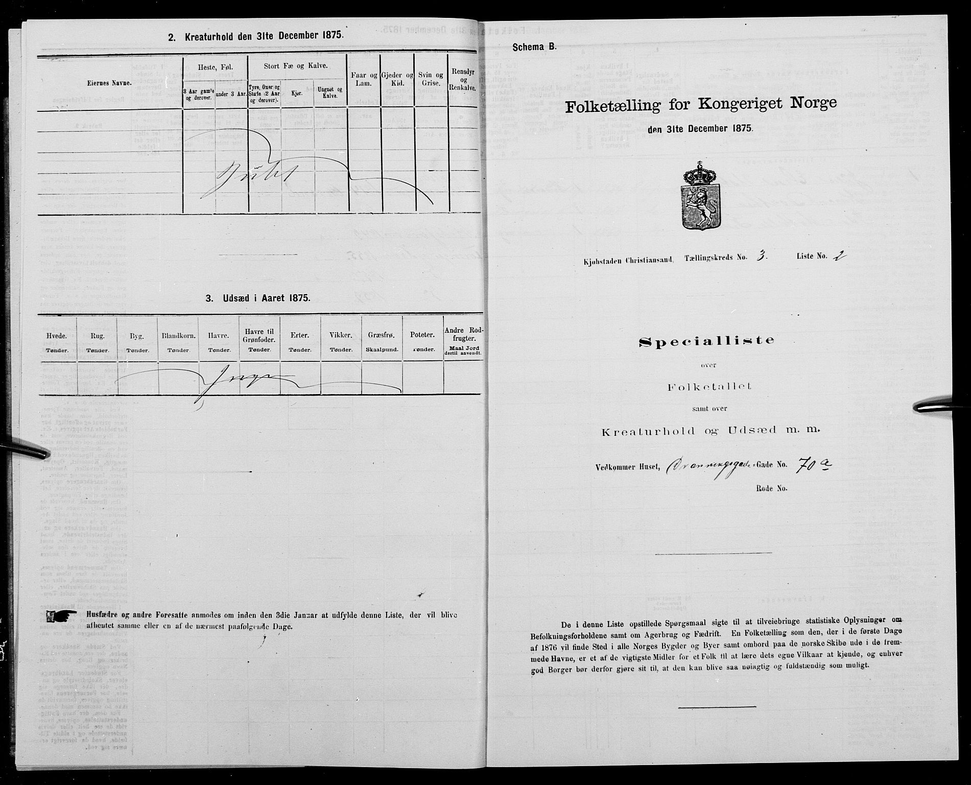 SAK, Folketelling 1875 for 1001P Kristiansand prestegjeld, 1875, s. 296