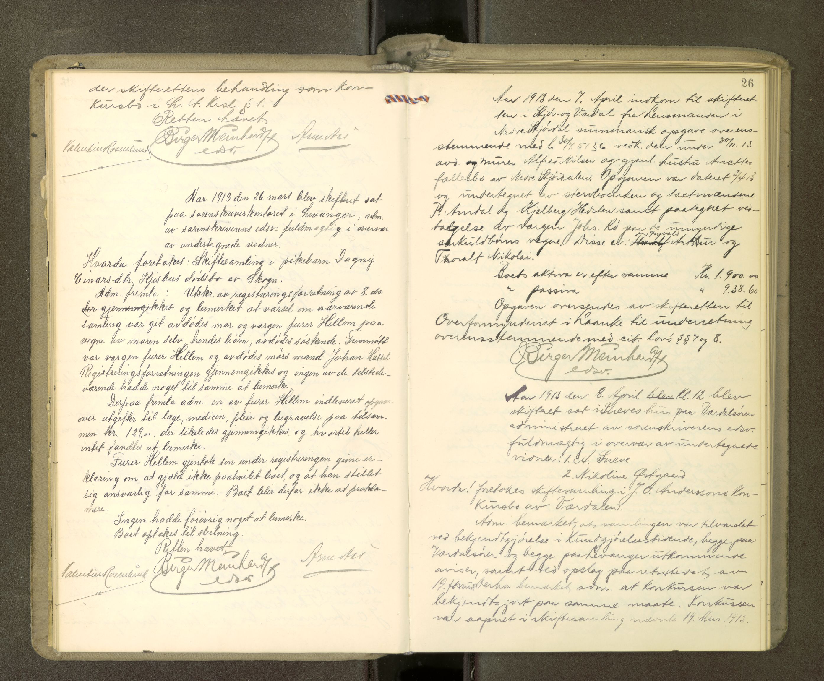 Stjør- og Verdal sorenskriveri, AV/SAT-A-4167/1/3/3B/L0012: Skifteforhandlingsprotokoll, 1912-1919, s. 26