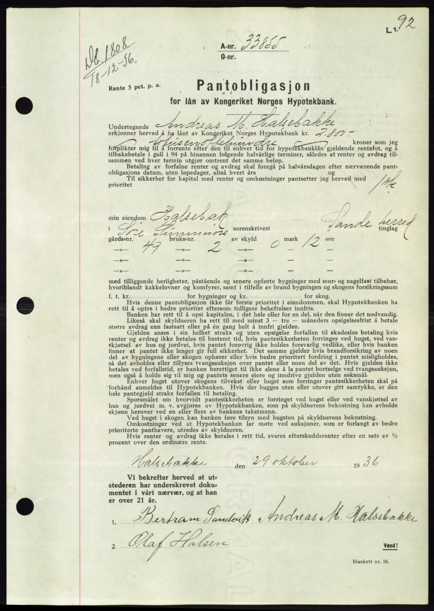 Søre Sunnmøre sorenskriveri, SAT/A-4122/1/2/2C/L0062: Pantebok nr. 56, 1936-1937, Dagboknr: 1808/1936