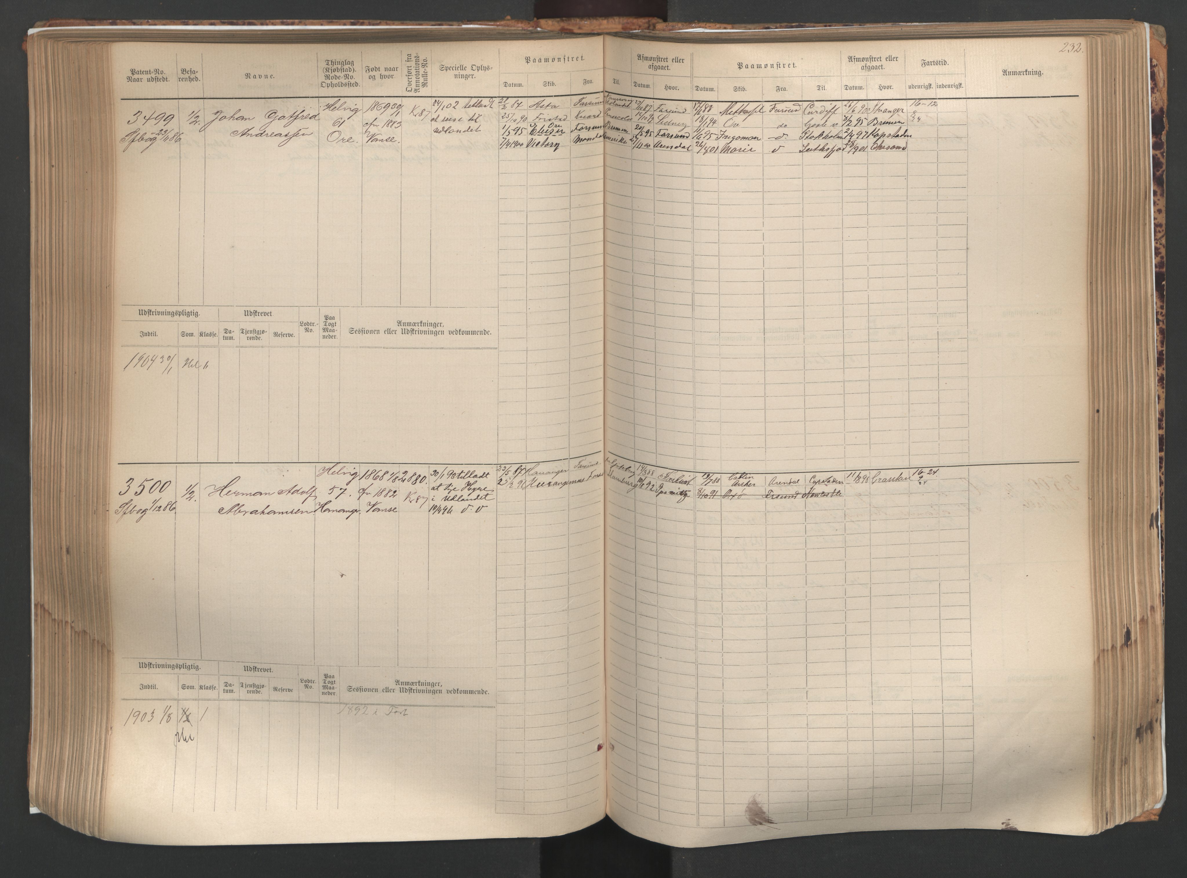Farsund mønstringskrets, AV/SAK-2031-0017/F/Fb/L0005: Hovedrulle nr 3041-3804, M-8, 1883-1930, s. 235