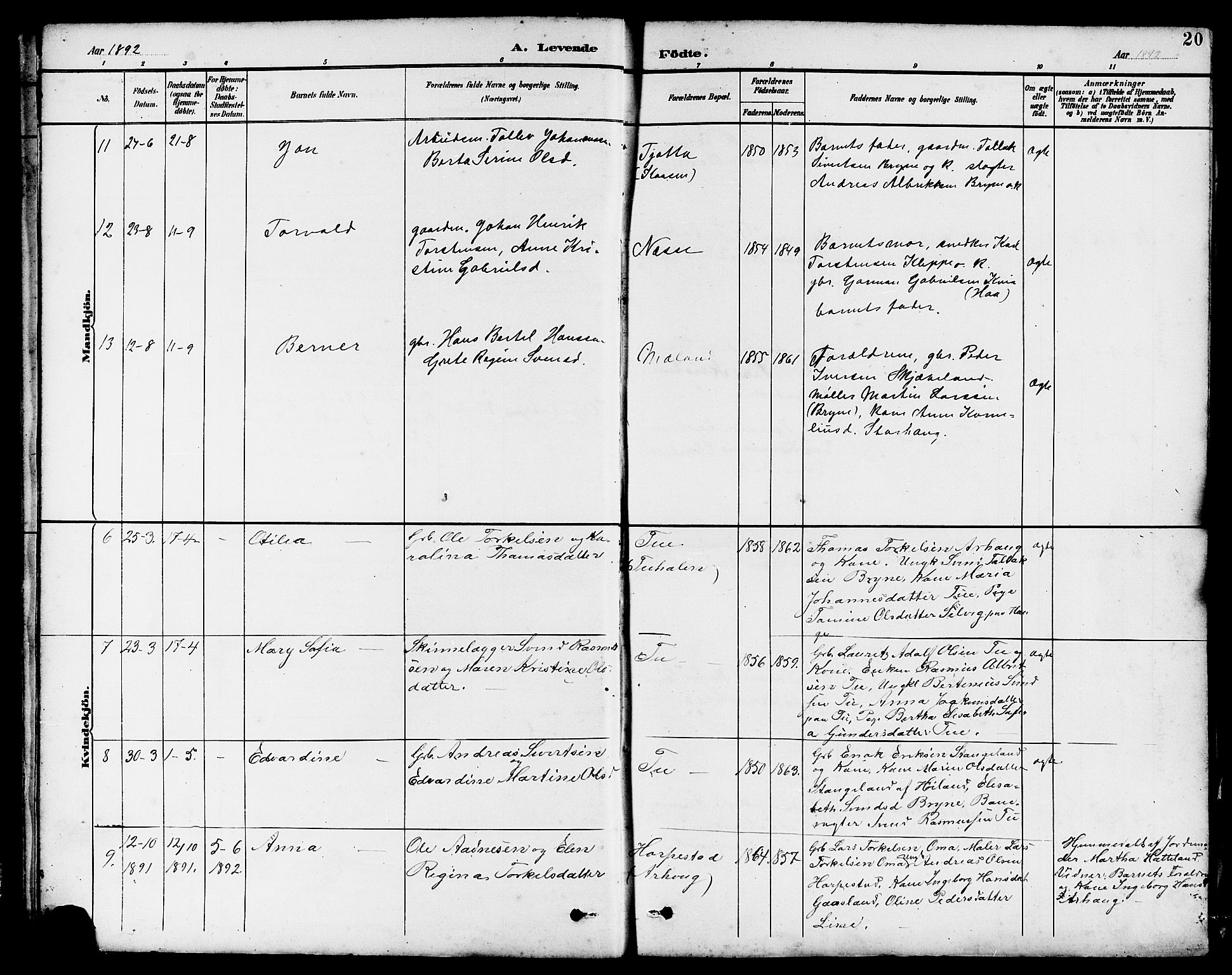 Klepp sokneprestkontor, AV/SAST-A-101803/001/3/30BB/L0004: Klokkerbok nr. B 4, 1889-1914, s. 20