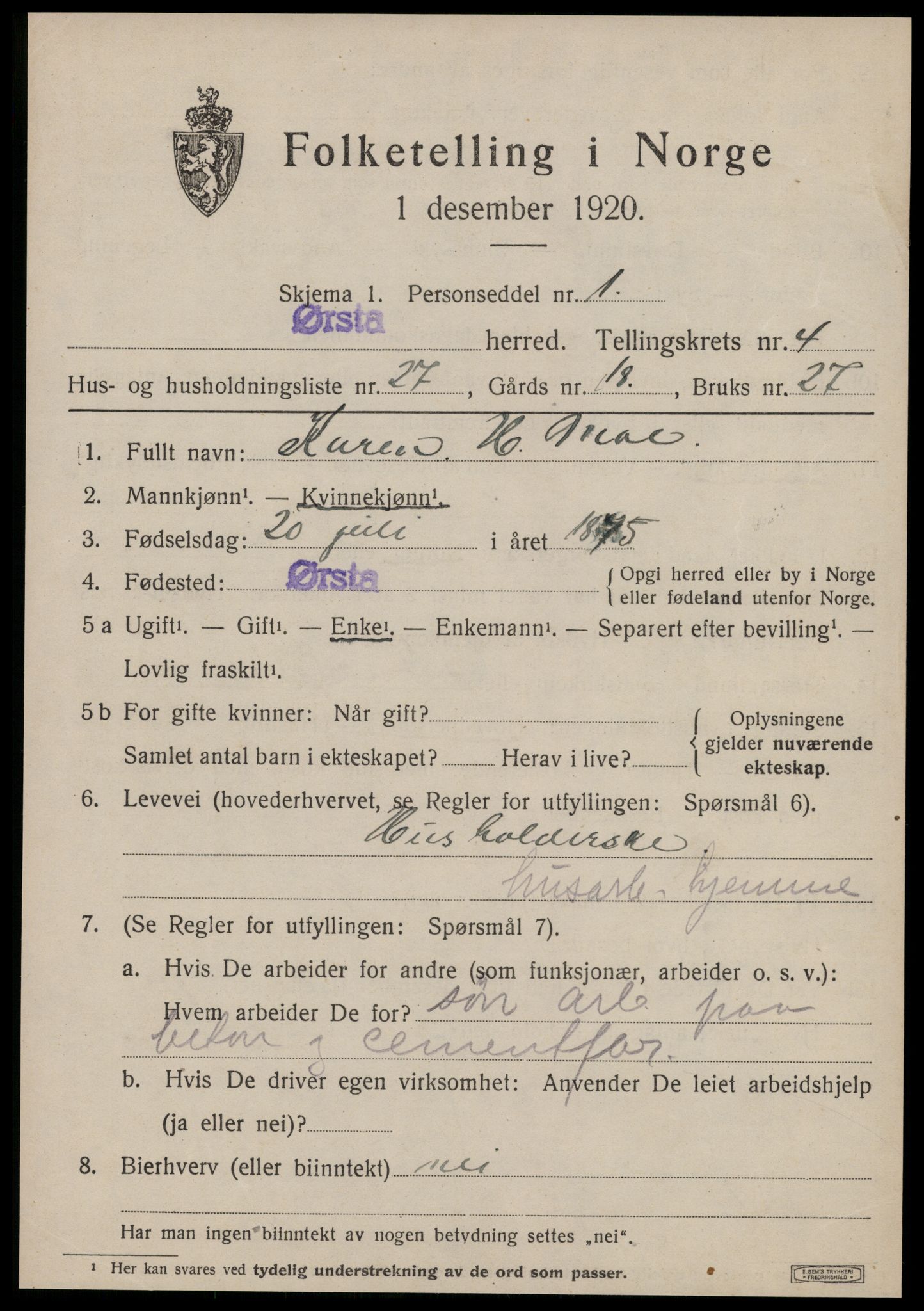 SAT, Folketelling 1920 for 1520 Ørsta herred, 1920, s. 4304