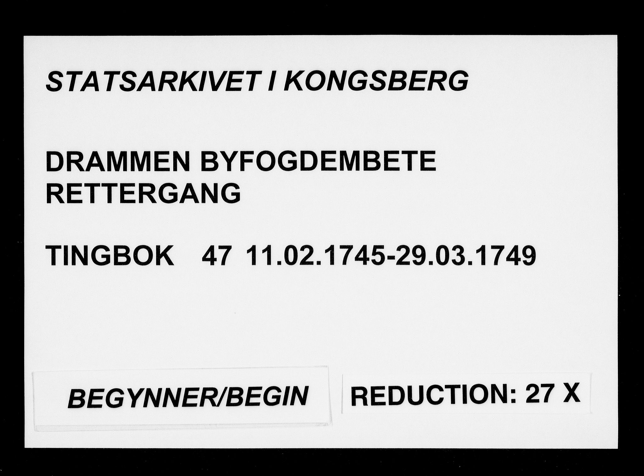Drammen byfogd, SAKO/A-222/F/Fa/L0047: Tingbok. Bragernes., 1745-1749