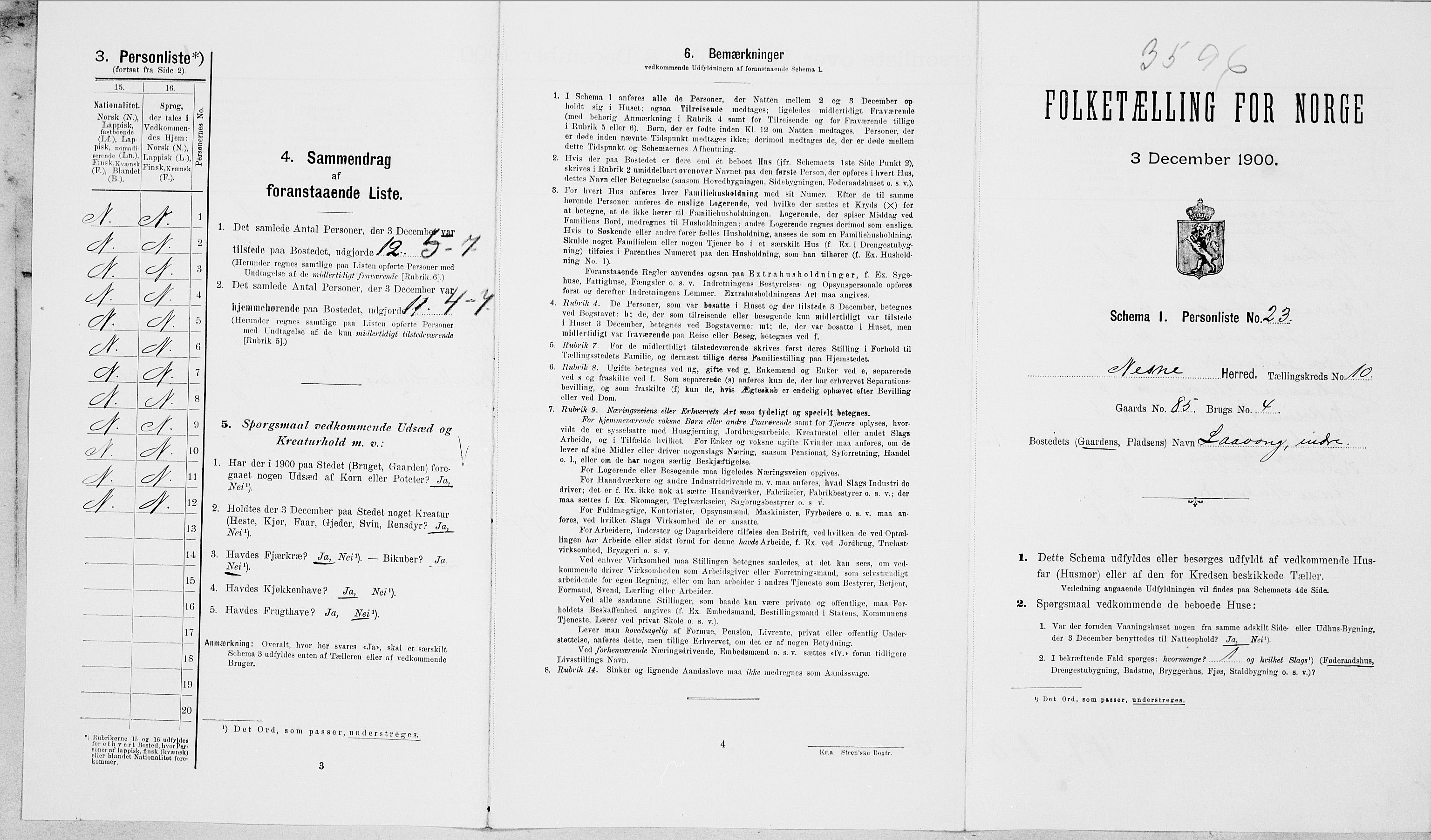 SAT, Folketelling 1900 for 1828 Nesna herred, 1900, s. 1003