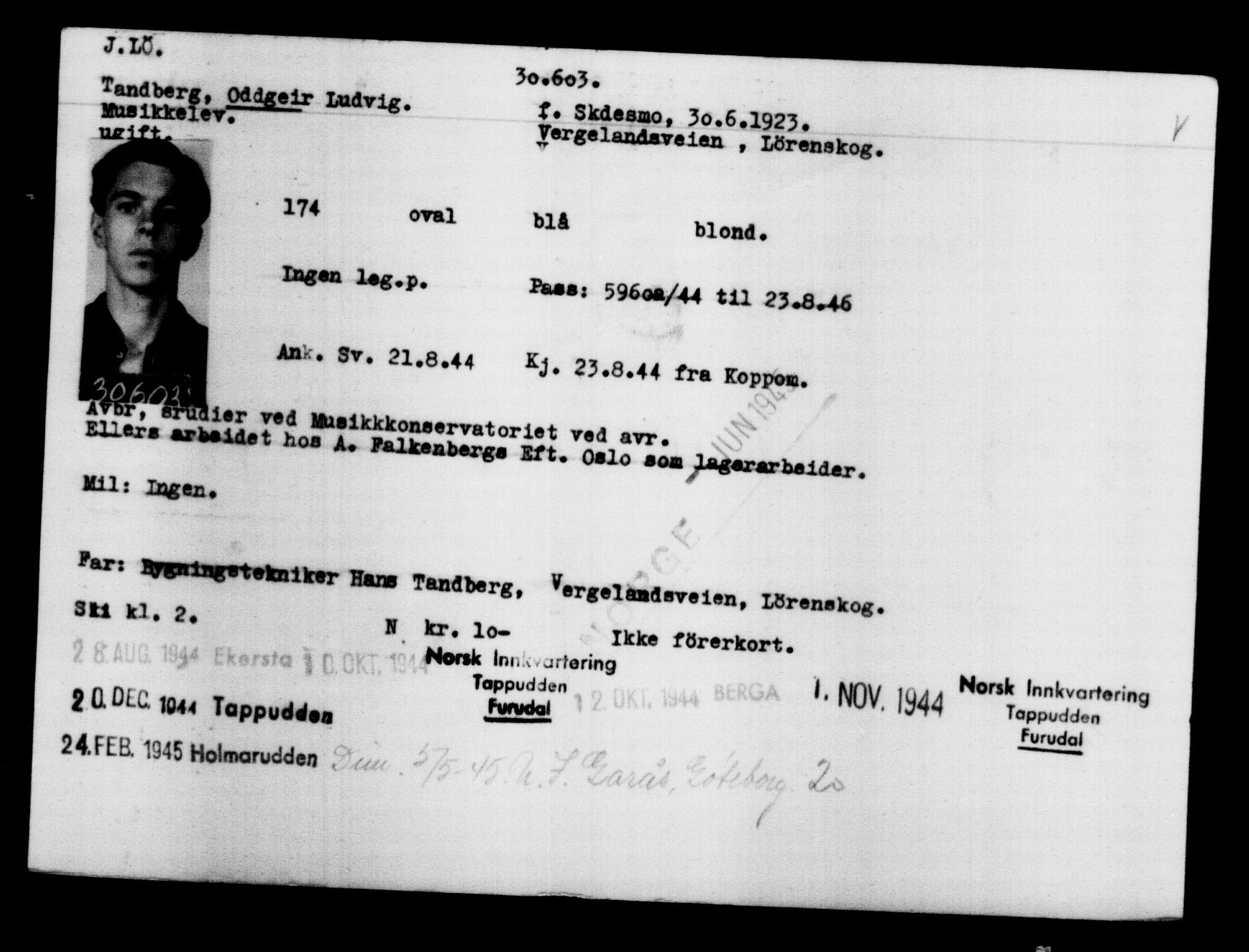 Utenriksstasjonene, Legasjonen i Stockholm, Flyktningkontoret, AV/RA-S-6753/V/Va/L0012: Kjesäterkartoteket, flyktninger med registreringsnr. 28300-31566, 1940-1945, s. 2511