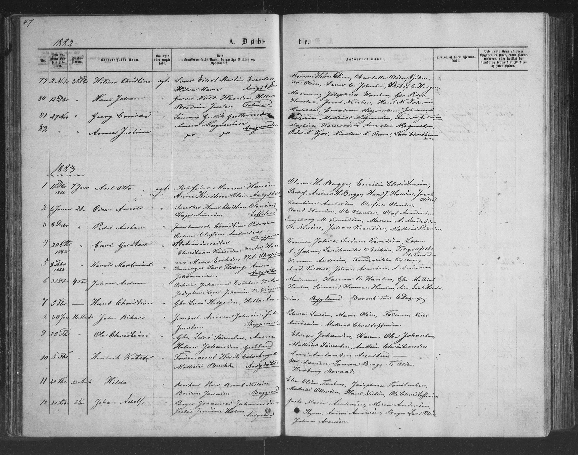 Borre kirkebøker, AV/SAKO-A-338/G/Ga/L0003: Klokkerbok nr. I 3, 1871-1892, s. 47