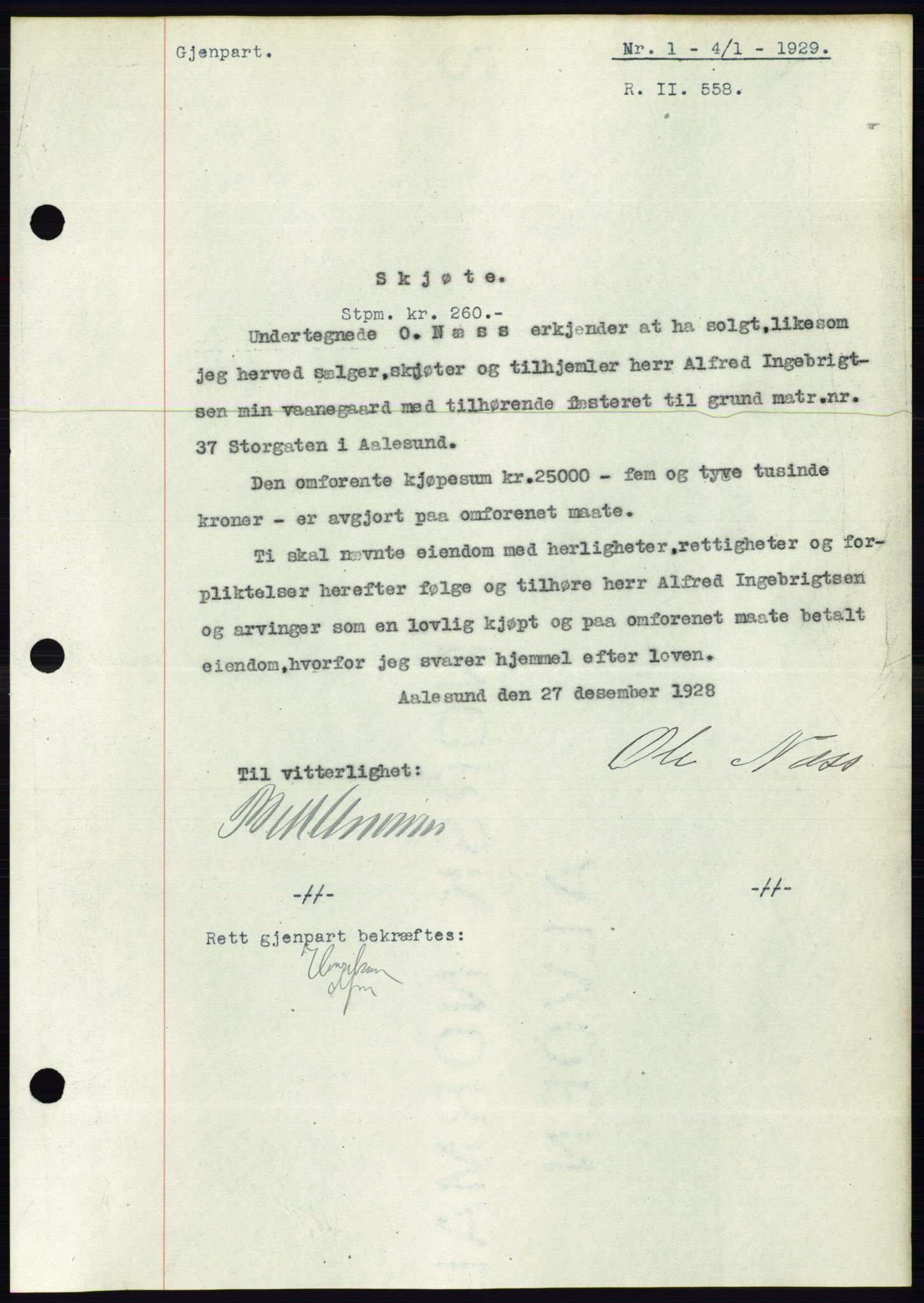 Ålesund byfogd, SAT/A-4384: Pantebok nr. 24, 1928-1929, Tingl.dato: 04.01.1929