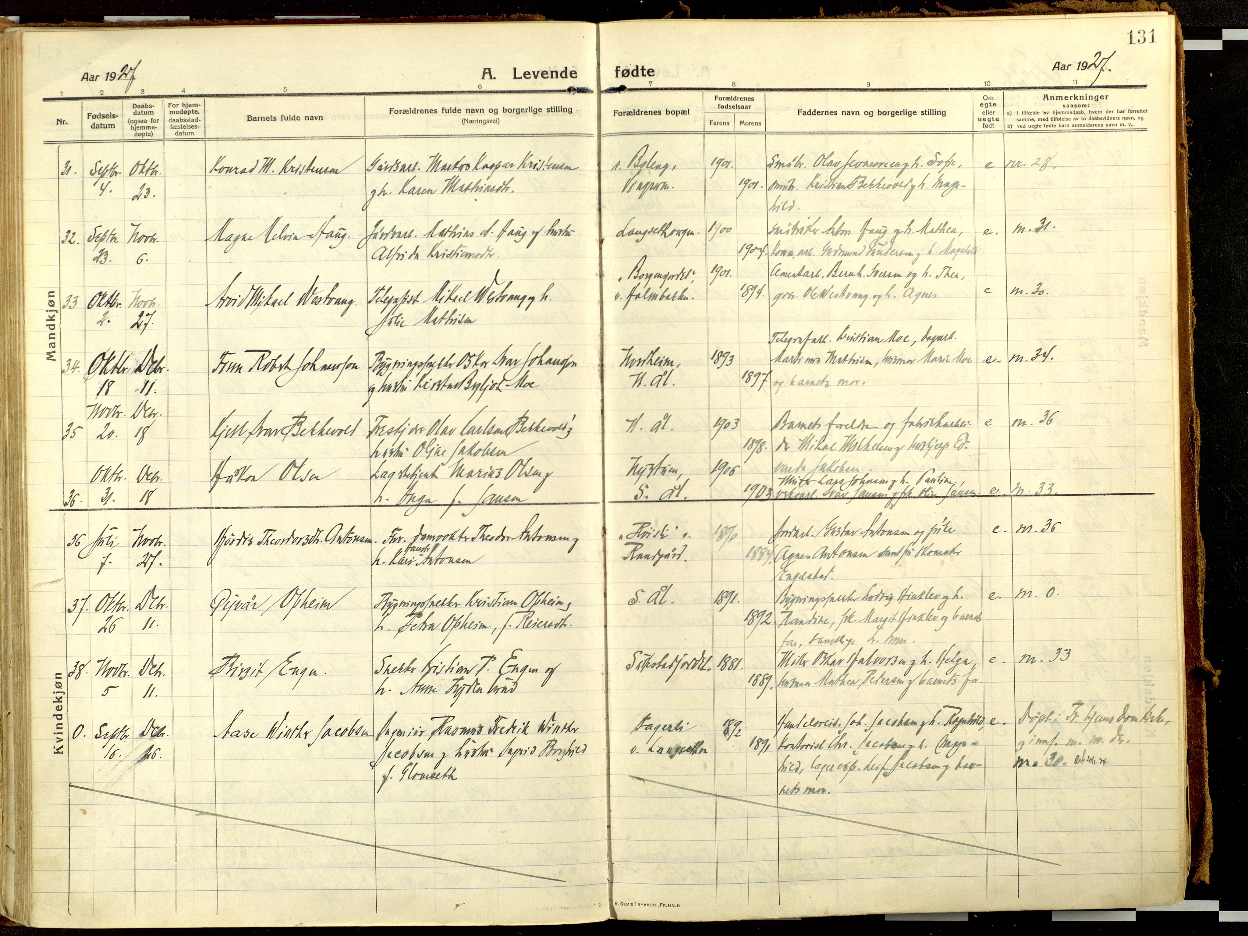 Fåberg prestekontor, AV/SAH-PREST-086/H/Ha/Haa/L0013: Ministerialbok nr. 13, 1913-1928, s. 131