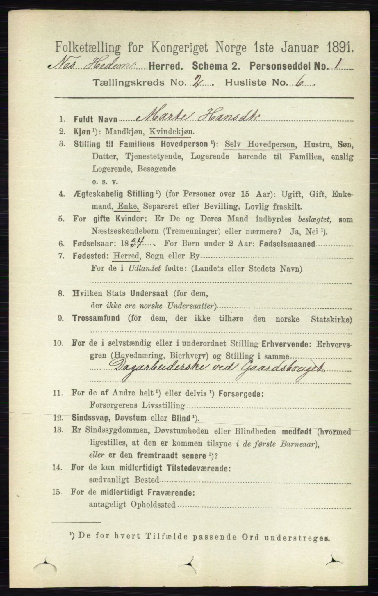 RA, Folketelling 1891 for 0411 Nes herred, 1891, s. 1107