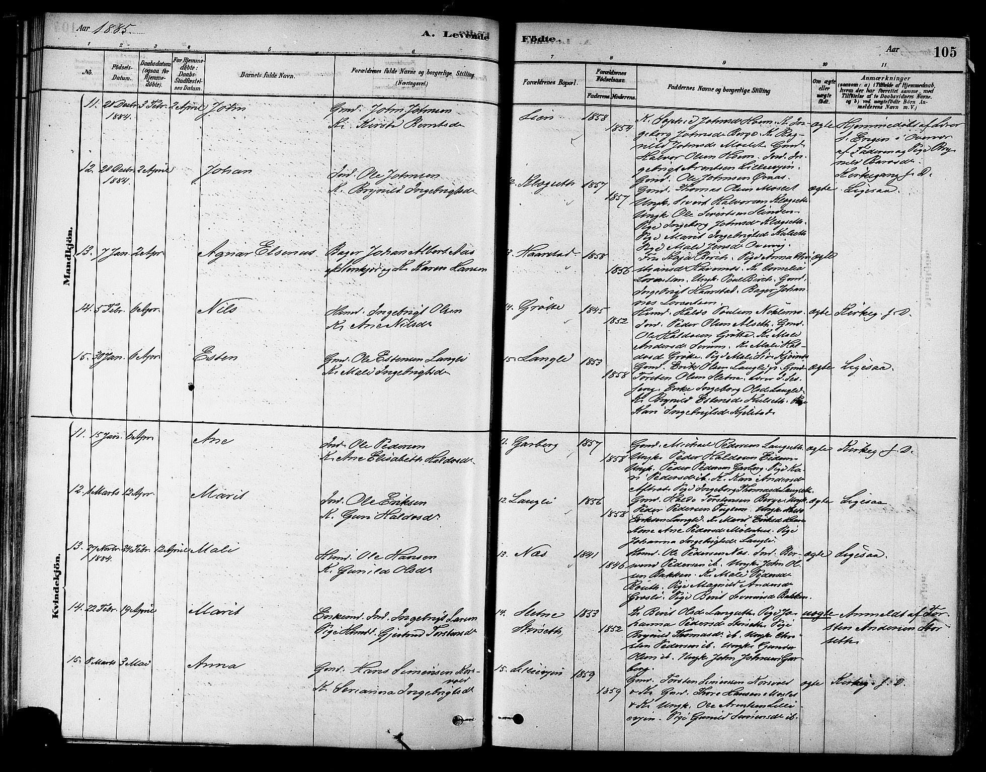 Ministerialprotokoller, klokkerbøker og fødselsregistre - Sør-Trøndelag, AV/SAT-A-1456/695/L1148: Ministerialbok nr. 695A08, 1878-1891, s. 105