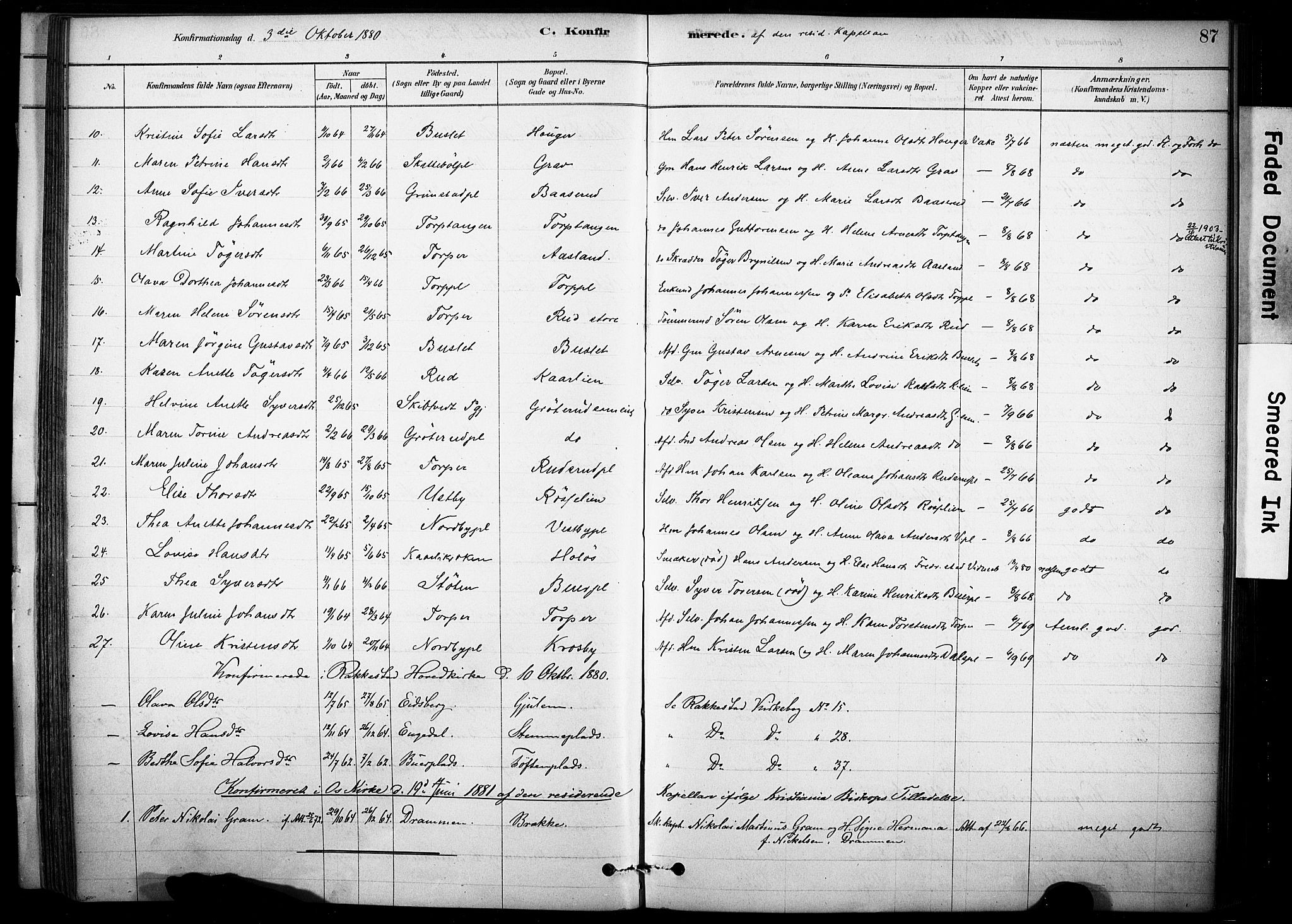 Rakkestad prestekontor Kirkebøker, AV/SAO-A-2008/F/Fc/L0001: Ministerialbok nr. III 1, 1878-1905, s. 87