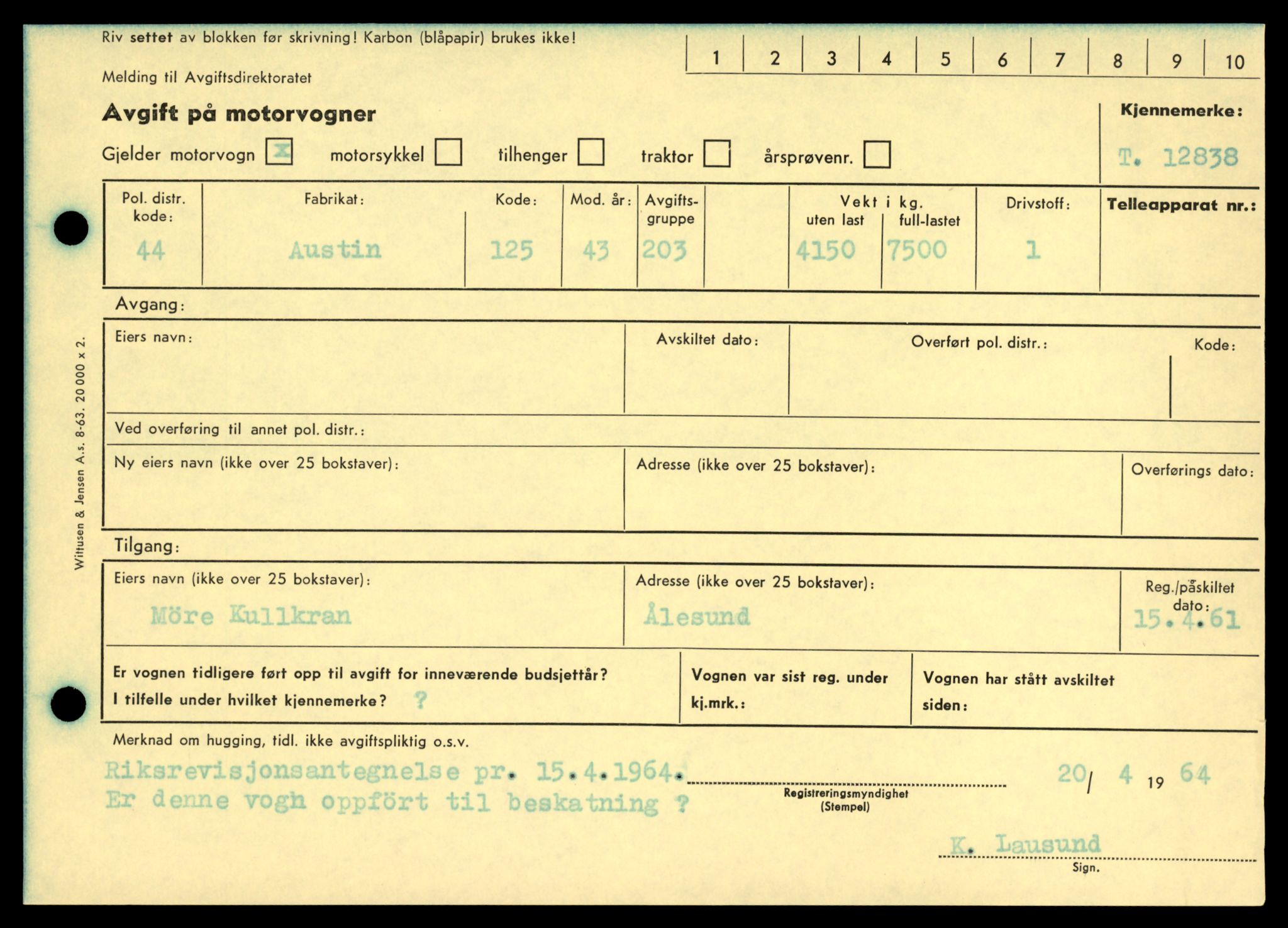 Møre og Romsdal vegkontor - Ålesund trafikkstasjon, AV/SAT-A-4099/F/Fe/L0036: Registreringskort for kjøretøy T 12831 - T 13030, 1927-1998, s. 187