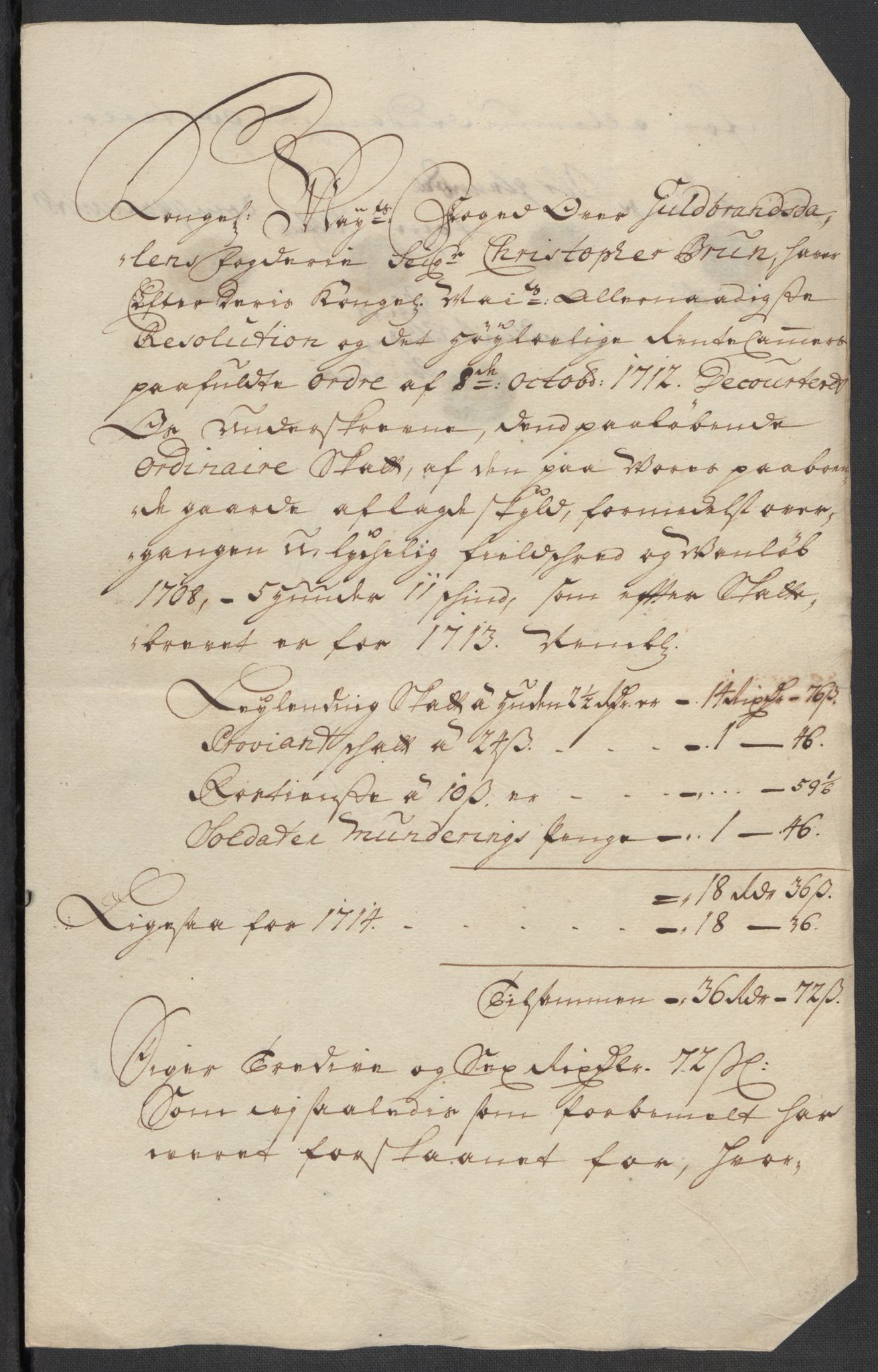 Rentekammeret inntil 1814, Reviderte regnskaper, Fogderegnskap, AV/RA-EA-4092/R17/L1183: Fogderegnskap Gudbrandsdal, 1714, s. 352