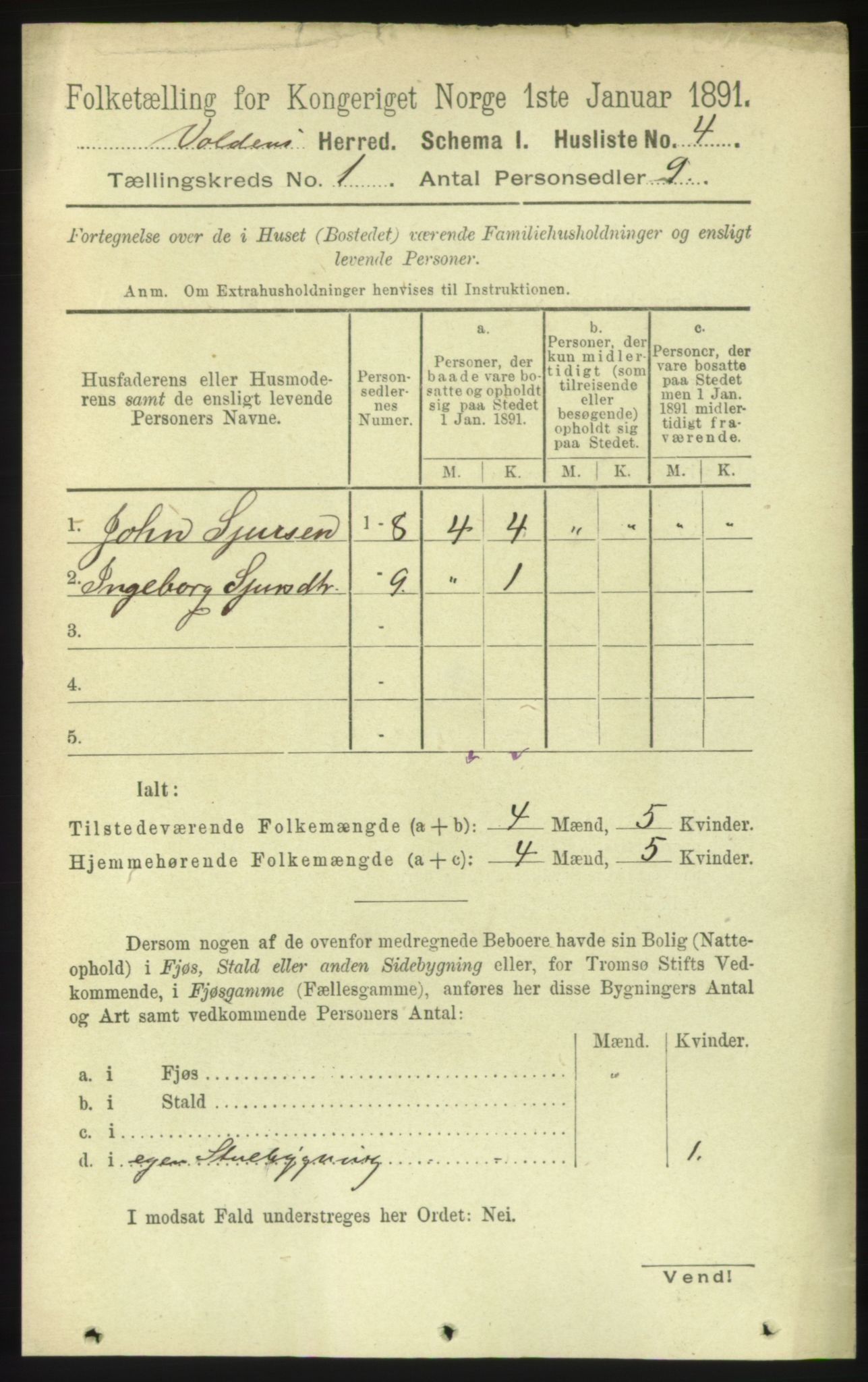 RA, Folketelling 1891 for 1519 Volda herred, 1891, s. 30