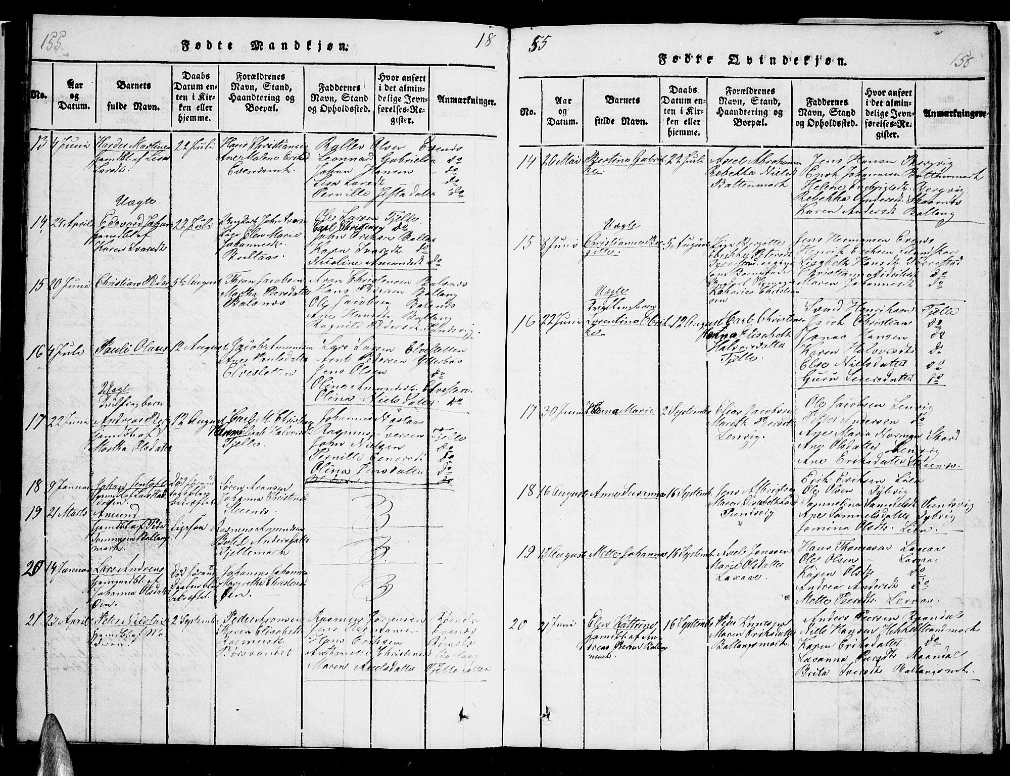 Ministerialprotokoller, klokkerbøker og fødselsregistre - Nordland, SAT/A-1459/863/L0911: Klokkerbok nr. 863C01, 1821-1858, s. 155-156