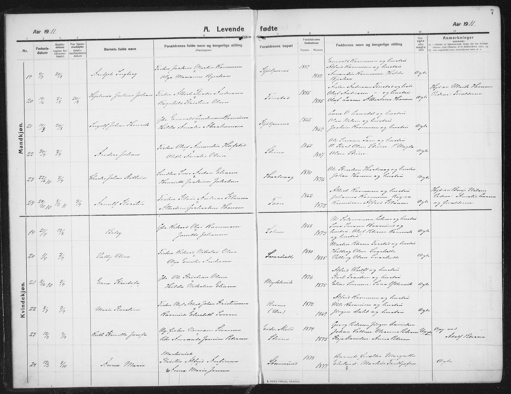 Ministerialprotokoller, klokkerbøker og fødselsregistre - Nordland, AV/SAT-A-1459/882/L1183: Klokkerbok nr. 882C01, 1911-1938, s. 7