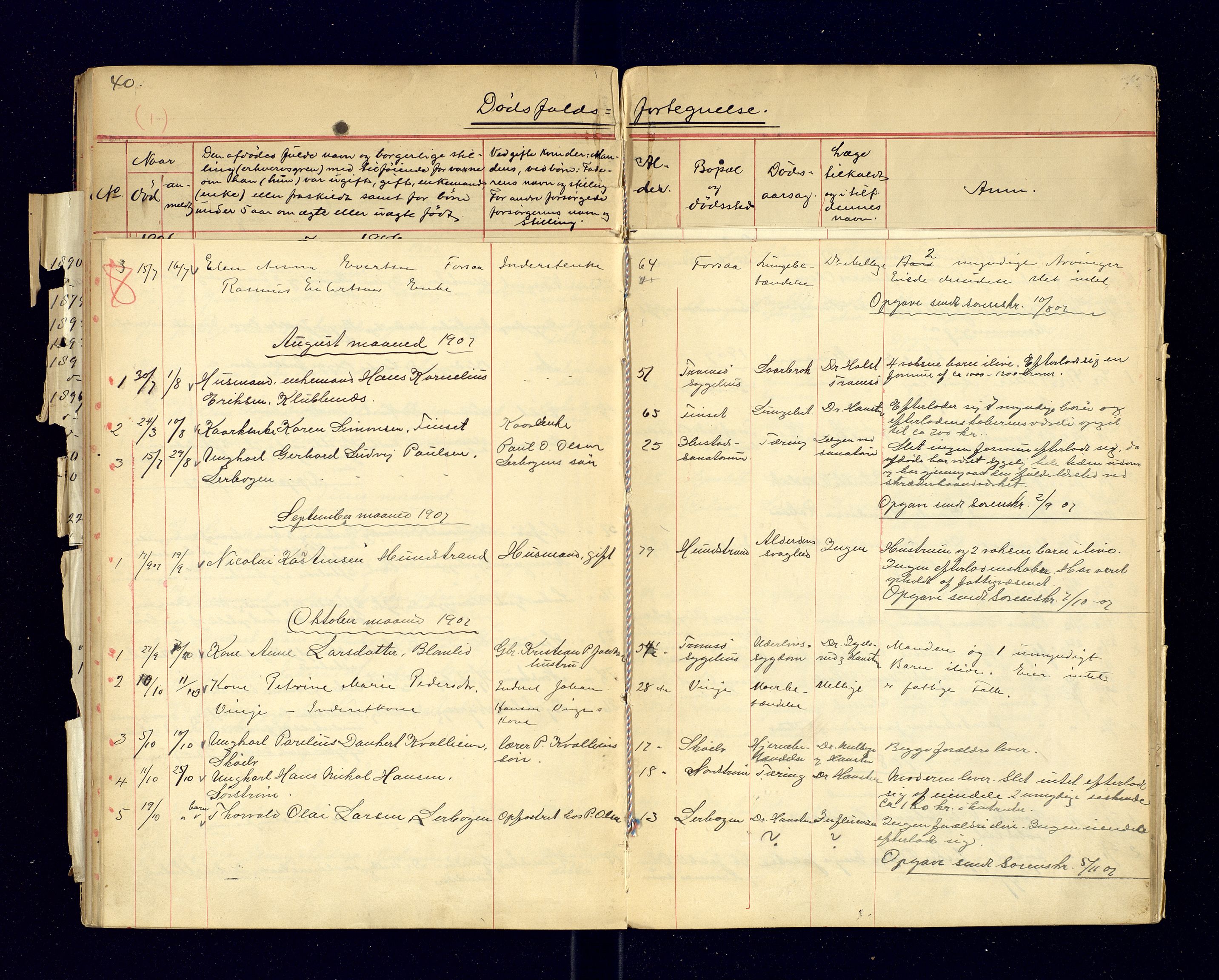 Tranøy lensmannskontor (Sørreisa lensmannskontor), AV/SATØ-SATØ-46/1/F/Fi/Fia/L0146/0003: Dødsfallsprotokoller / Dødsfallsprotokoller. Med register, 1906-1908