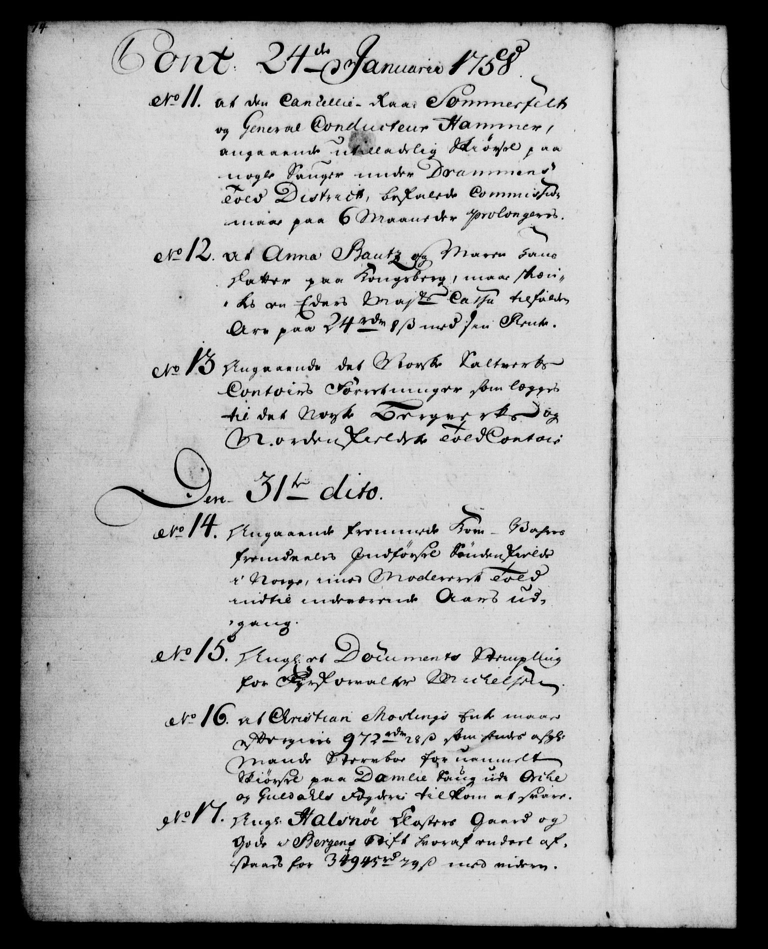 Rentekammeret, Kammerkanselliet, RA/EA-3111/G/Gf/Gfb/L0006: Register til norske relasjons- og resolusjonsprotokoller (merket RK 52.101), 1755-1765, s. 74