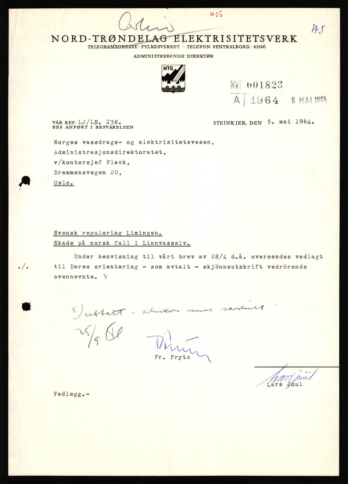 NVE, Administrasjonsdirektoratet 1961-1985, RA/S-6097/D/Dc/Dca/L0088: Limingen / Kvarnbergsvatnet, 1957-1985, s. 41