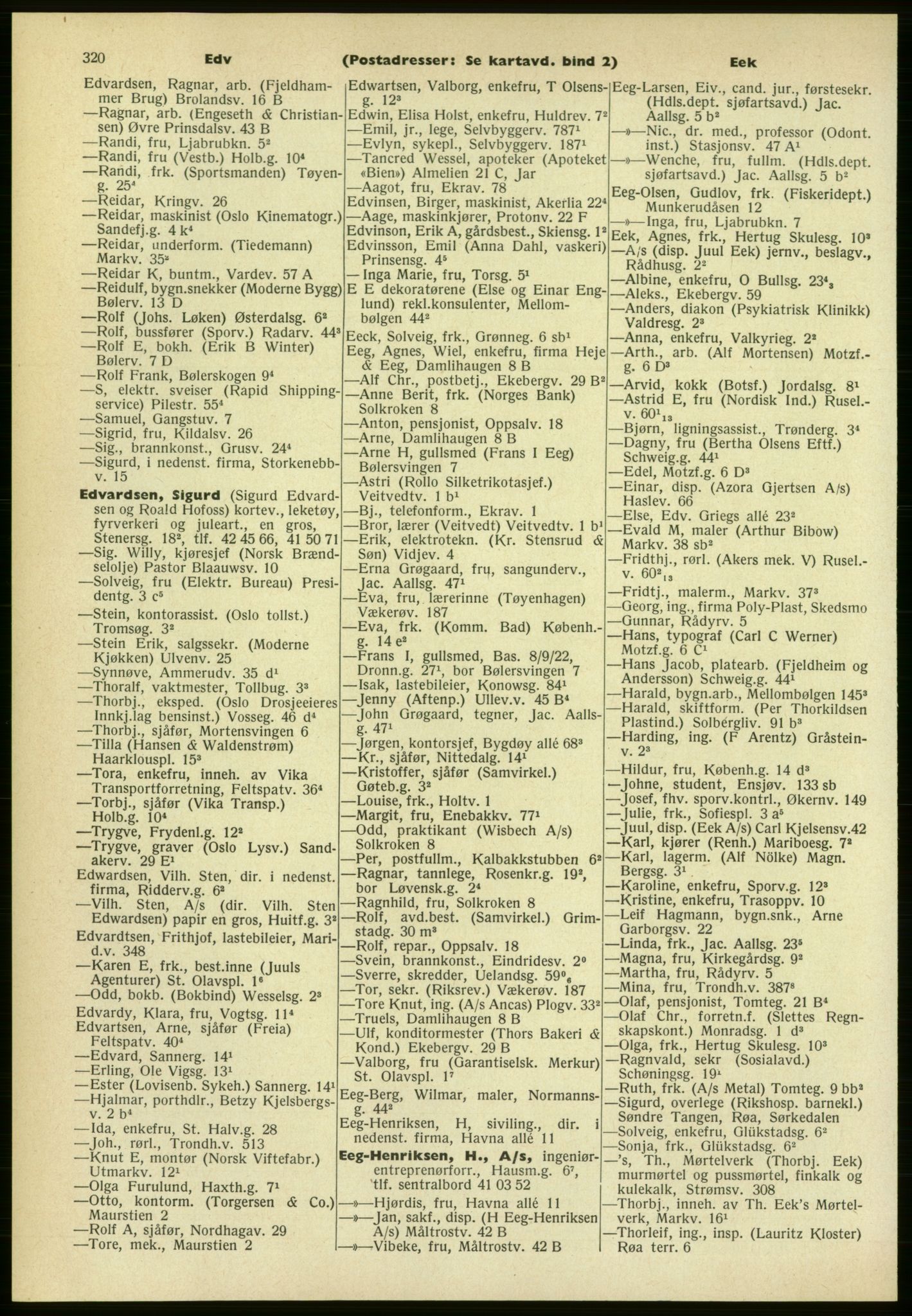 Kristiania/Oslo adressebok, PUBL/-, 1961-1962, s. 320