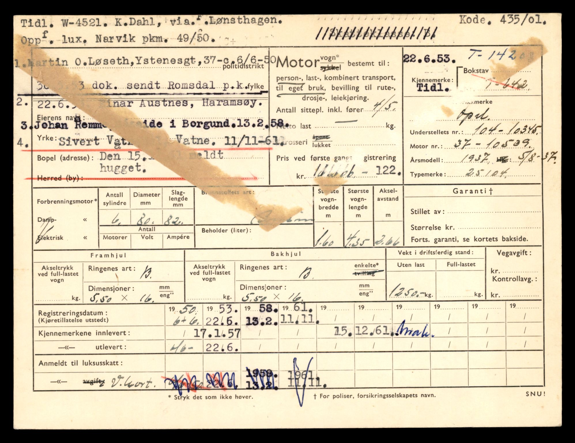 Møre og Romsdal vegkontor - Ålesund trafikkstasjon, AV/SAT-A-4099/F/Fe/L0044: Registreringskort for kjøretøy T 14205 - T 14319, 1927-1998, s. 103