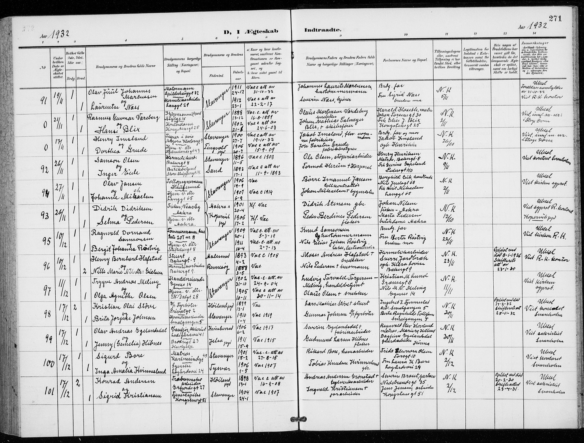 St. Petri sokneprestkontor, SAST/A-101813/001/30/30BB/L0009: Klokkerbok nr. B 9, 1902-1935, s. 271