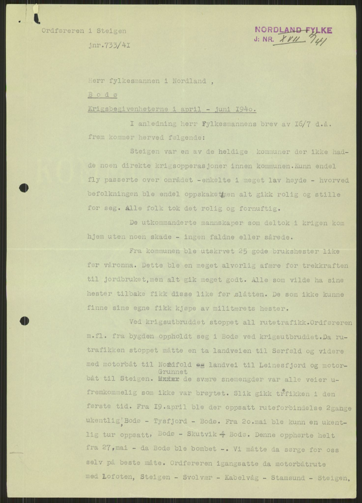 Forsvaret, Forsvarets krigshistoriske avdeling, AV/RA-RAFA-2017/Y/Ya/L0017: II-C-11-31 - Fylkesmenn.  Rapporter om krigsbegivenhetene 1940., 1940, s. 308