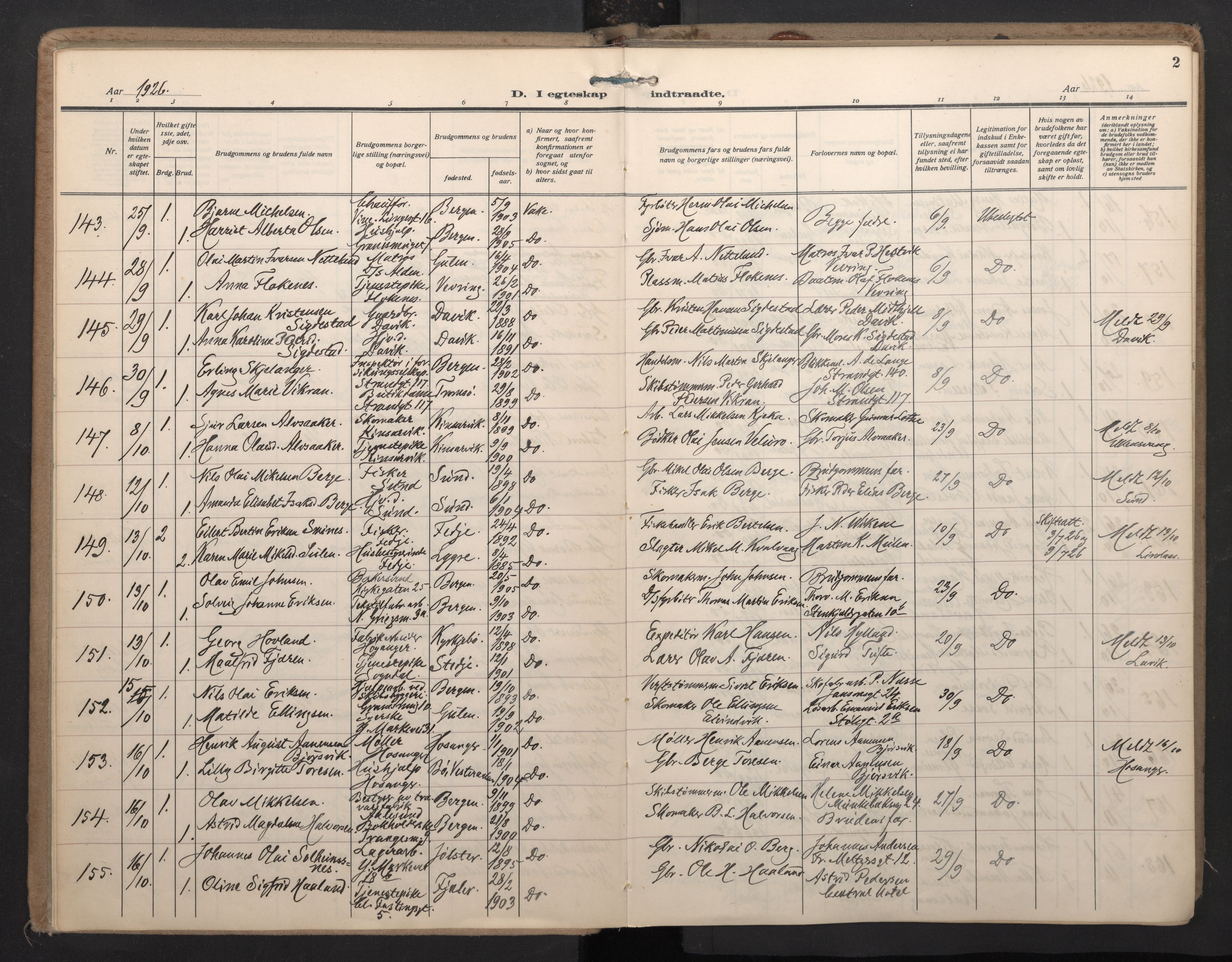 Nykirken Sokneprestembete, AV/SAB-A-77101/H/Haa/L0038: Ministerialbok nr. D 8, 1926-1934, s. 1b-2a
