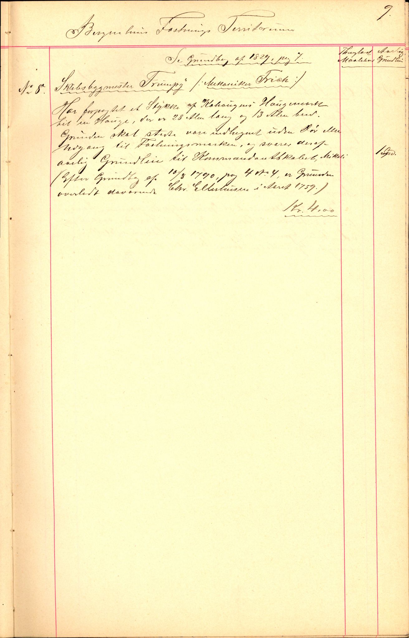 Forsvaret, Ingeniørvåpenets bygningsavdeling, AV/RA-RAFA-1832/F/Fd/L0003/0006: -- / Protokoll over bortfestet grunn, 1894, s. 9