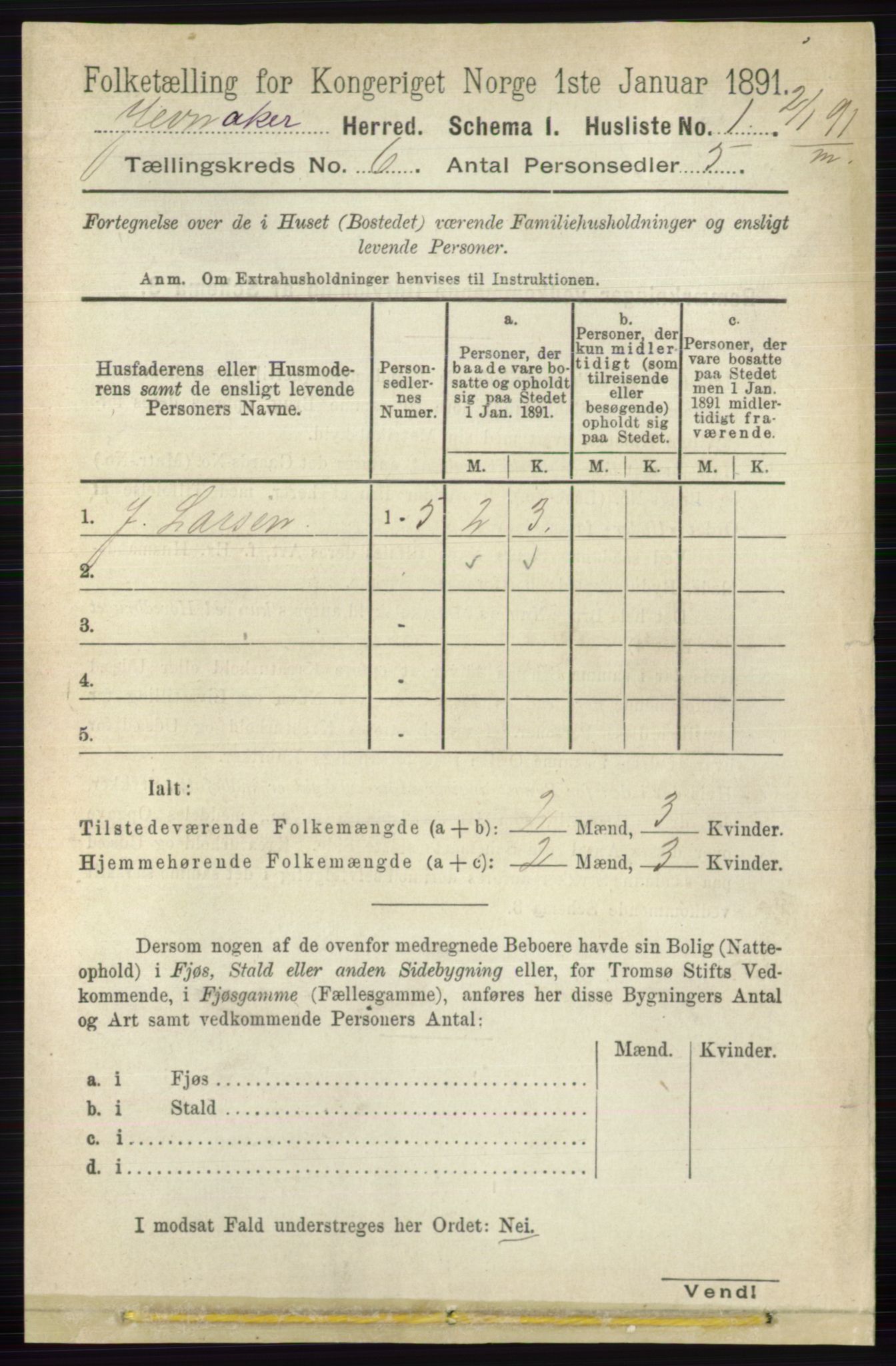 RA, Folketelling 1891 for 0532 Jevnaker herred, 1891, s. 3014