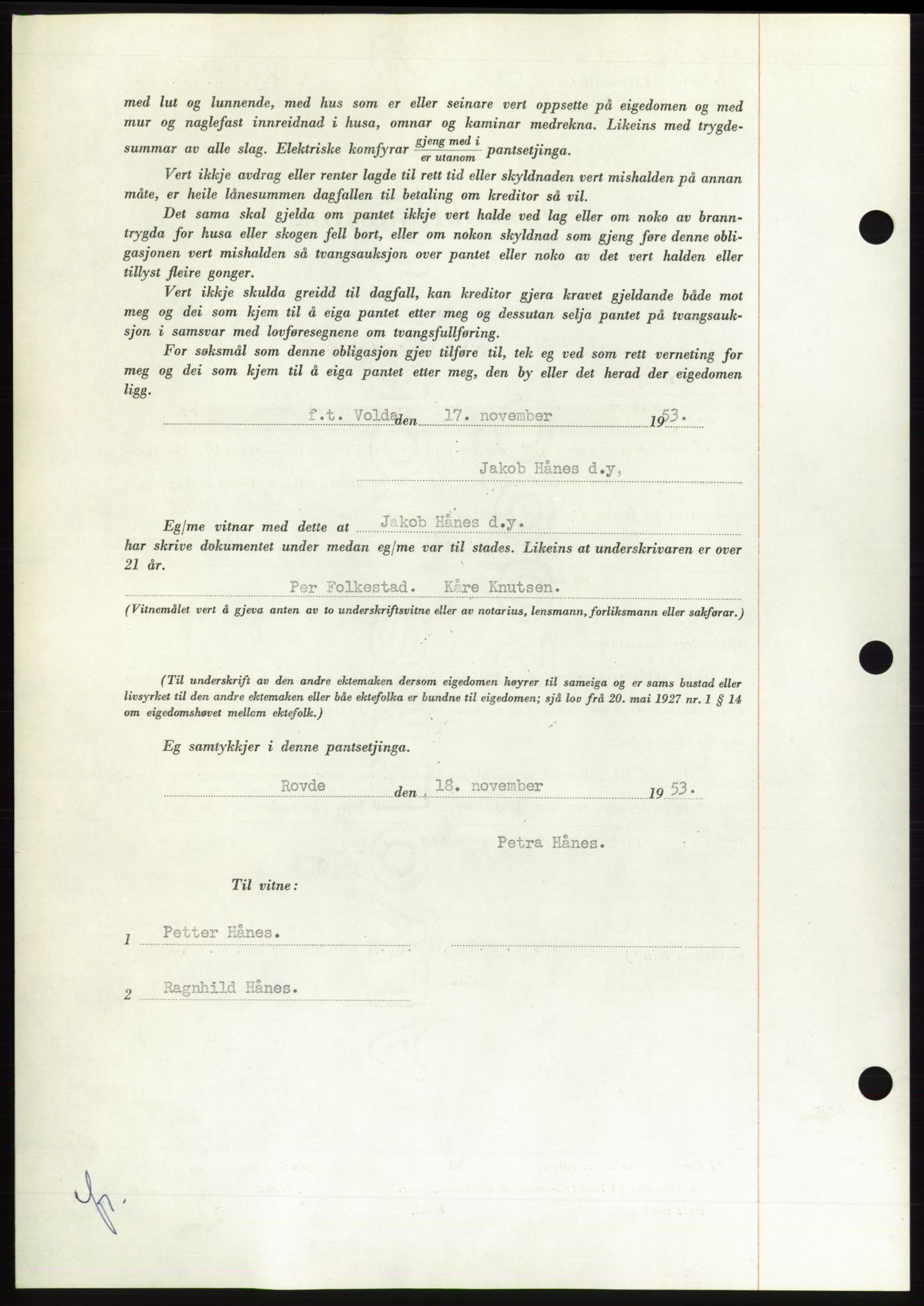 Søre Sunnmøre sorenskriveri, AV/SAT-A-4122/1/2/2C/L0124: Pantebok nr. 12B, 1953-1954, Dagboknr: 3169/1953