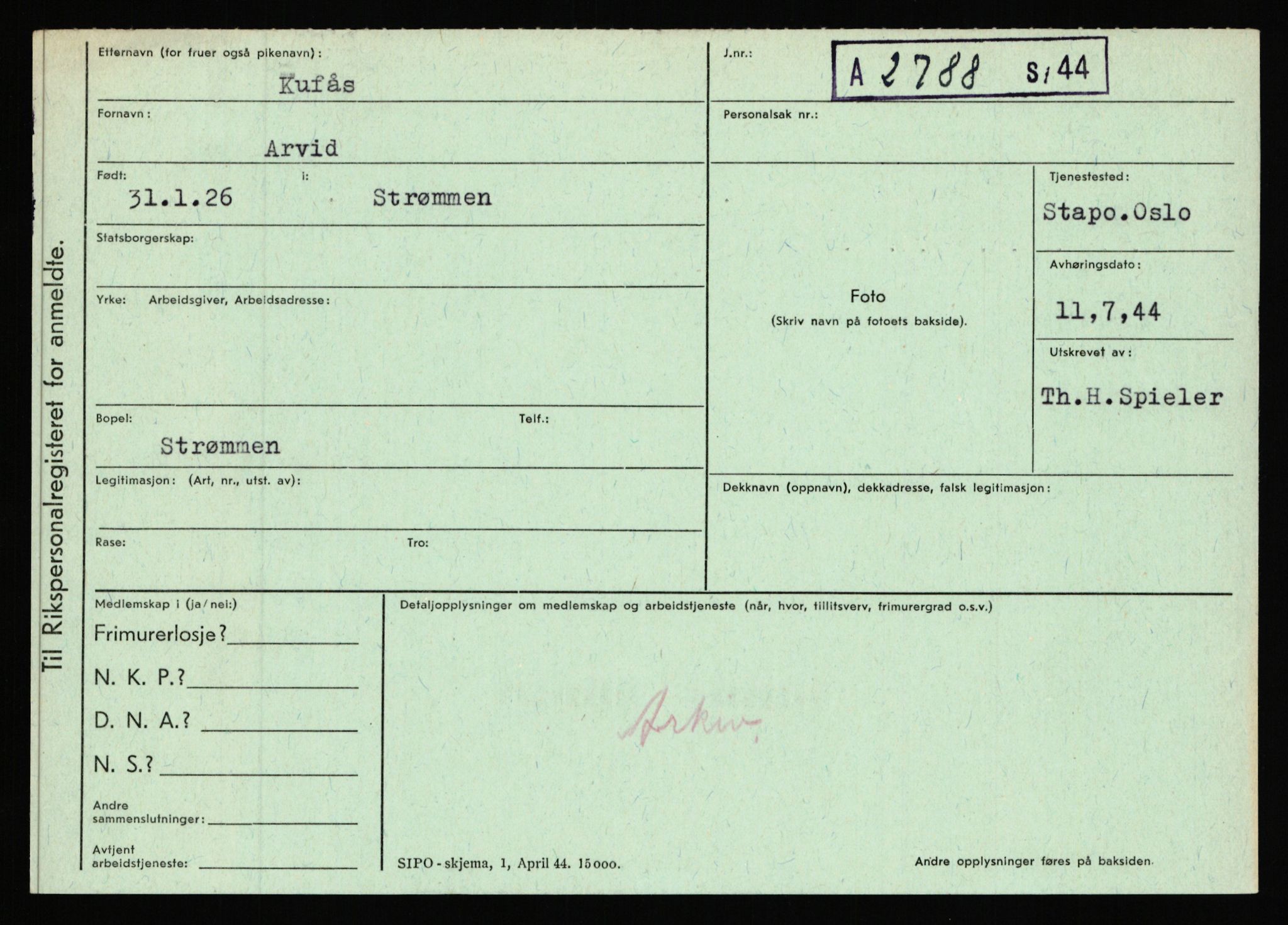Statspolitiet - Hovedkontoret / Osloavdelingen, AV/RA-S-1329/C/Ca/L0009: Knutsen - Limstrand, 1943-1945, s. 2016