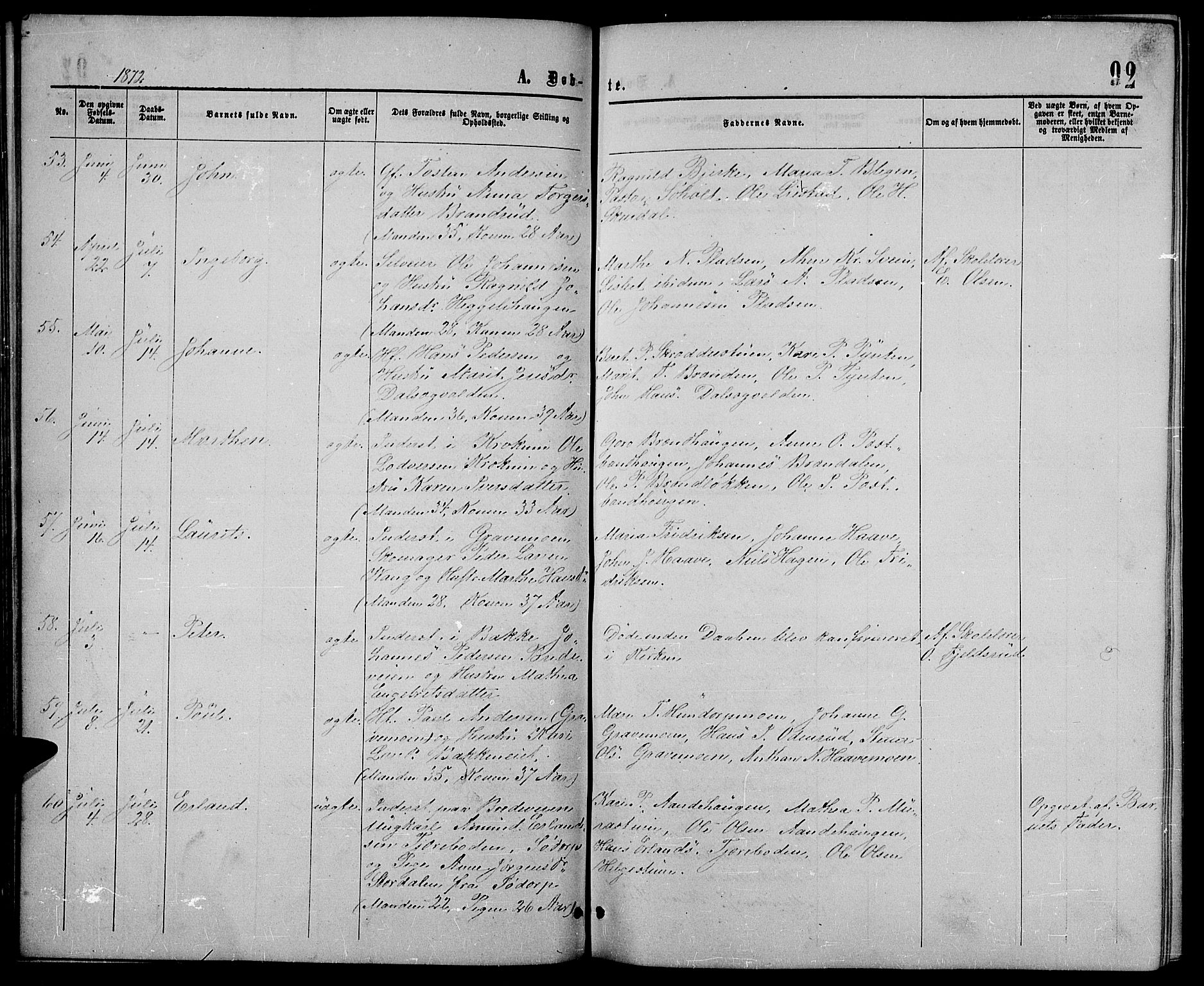 Sør-Fron prestekontor, AV/SAH-PREST-010/H/Ha/Hab/L0002: Klokkerbok nr. 2, 1864-1883, s. 92