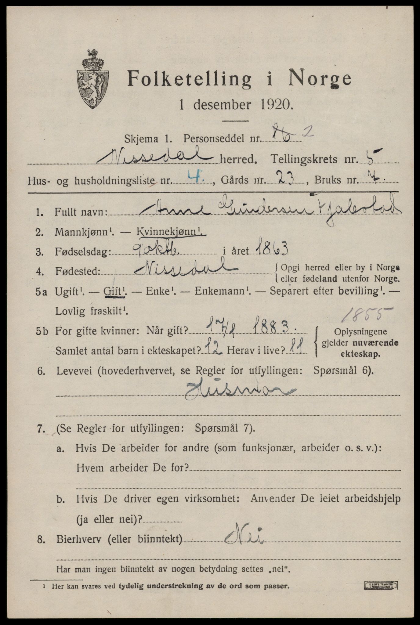 SAKO, Folketelling 1920 for 0830 Nissedal herred, 1920, s. 2061