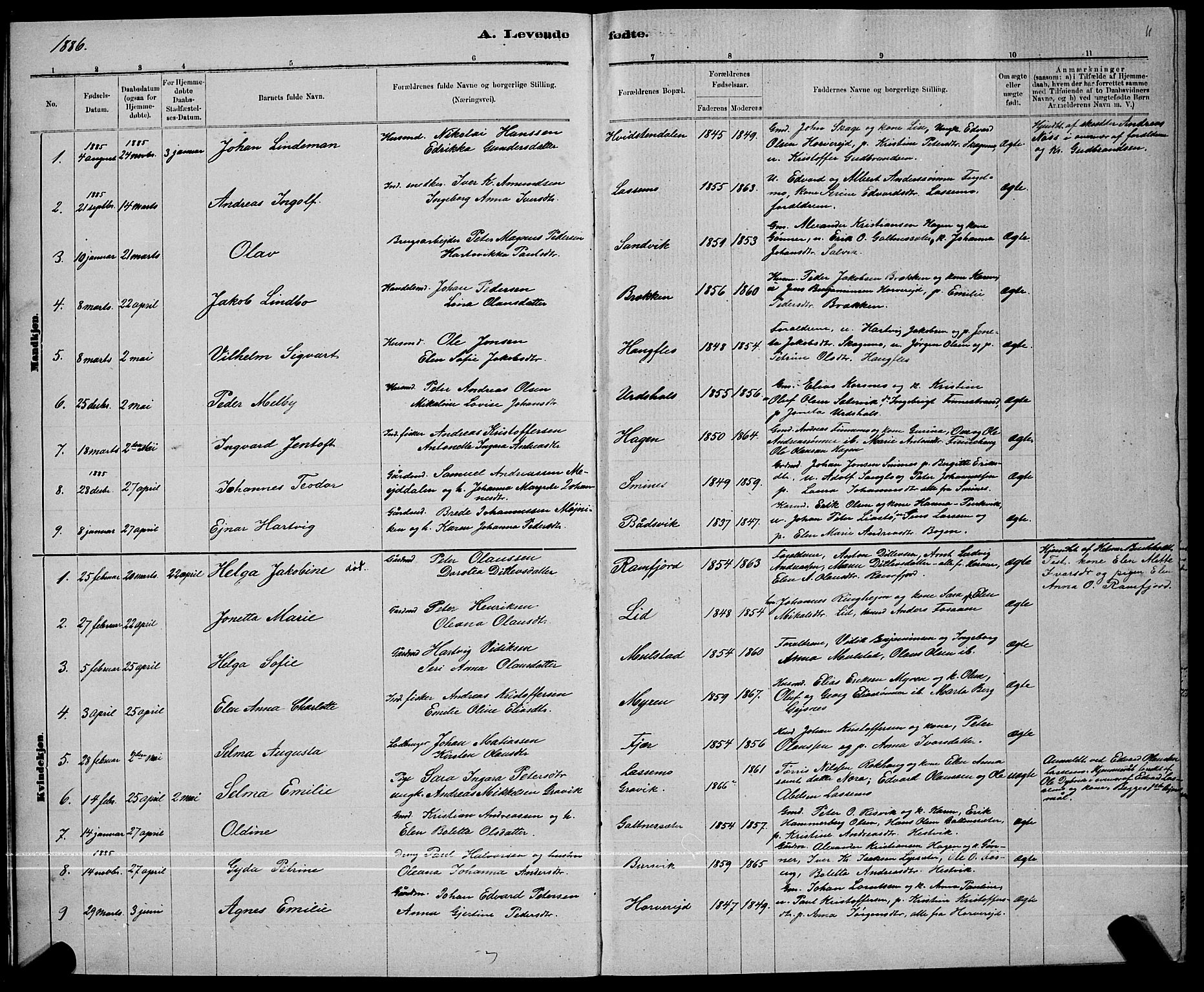 Ministerialprotokoller, klokkerbøker og fødselsregistre - Nord-Trøndelag, SAT/A-1458/780/L0651: Klokkerbok nr. 780C03, 1884-1898, s. 11