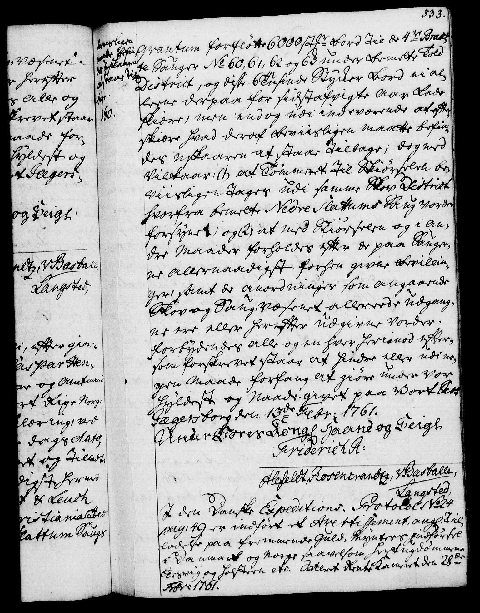 Rentekammeret, Kammerkanselliet, RA/EA-3111/G/Gg/Gga/L0007: Norsk ekspedisjonsprotokoll med register (merket RK 53.7), 1759-1768, s. 333