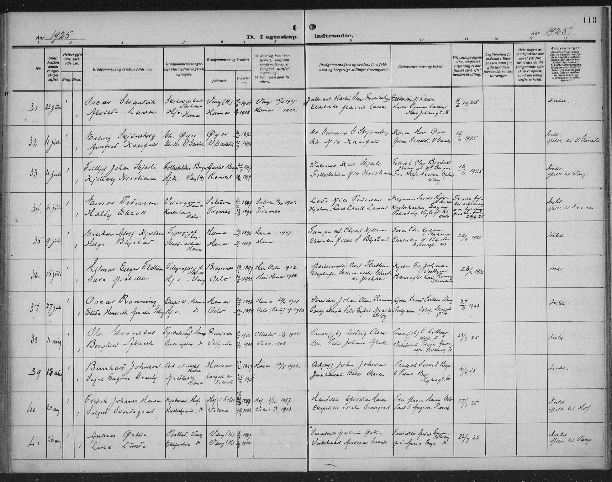 Hamar prestekontor, SAH/DOMPH-002/H/Ha/Haa/L0003: Ministerialbok nr. 3, 1913-1930, s. 113