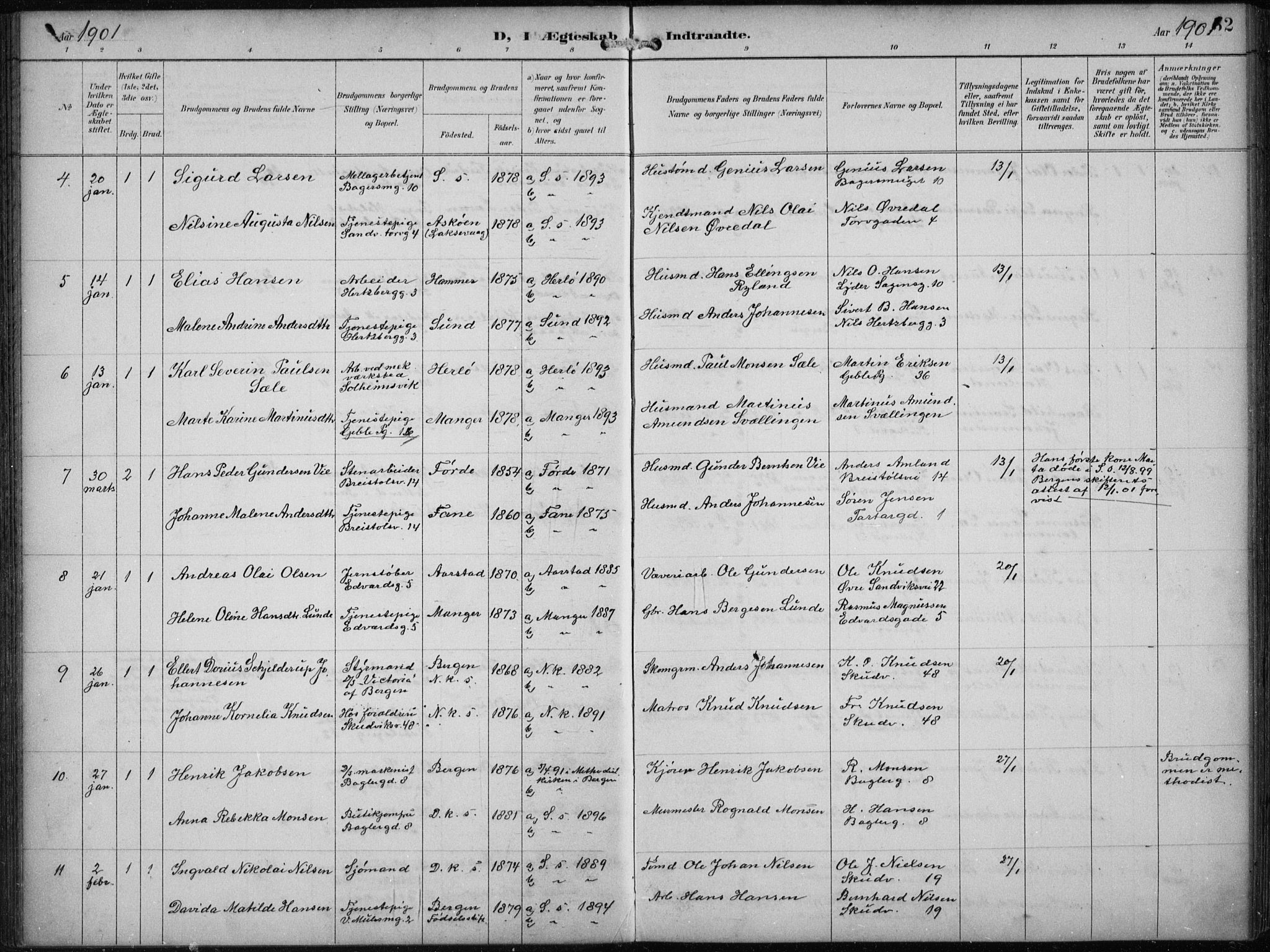 Sandviken Sokneprestembete, AV/SAB-A-77601/H/Ha/L0014: Ministerialbok nr. D 1, 1896-1911, s. 52