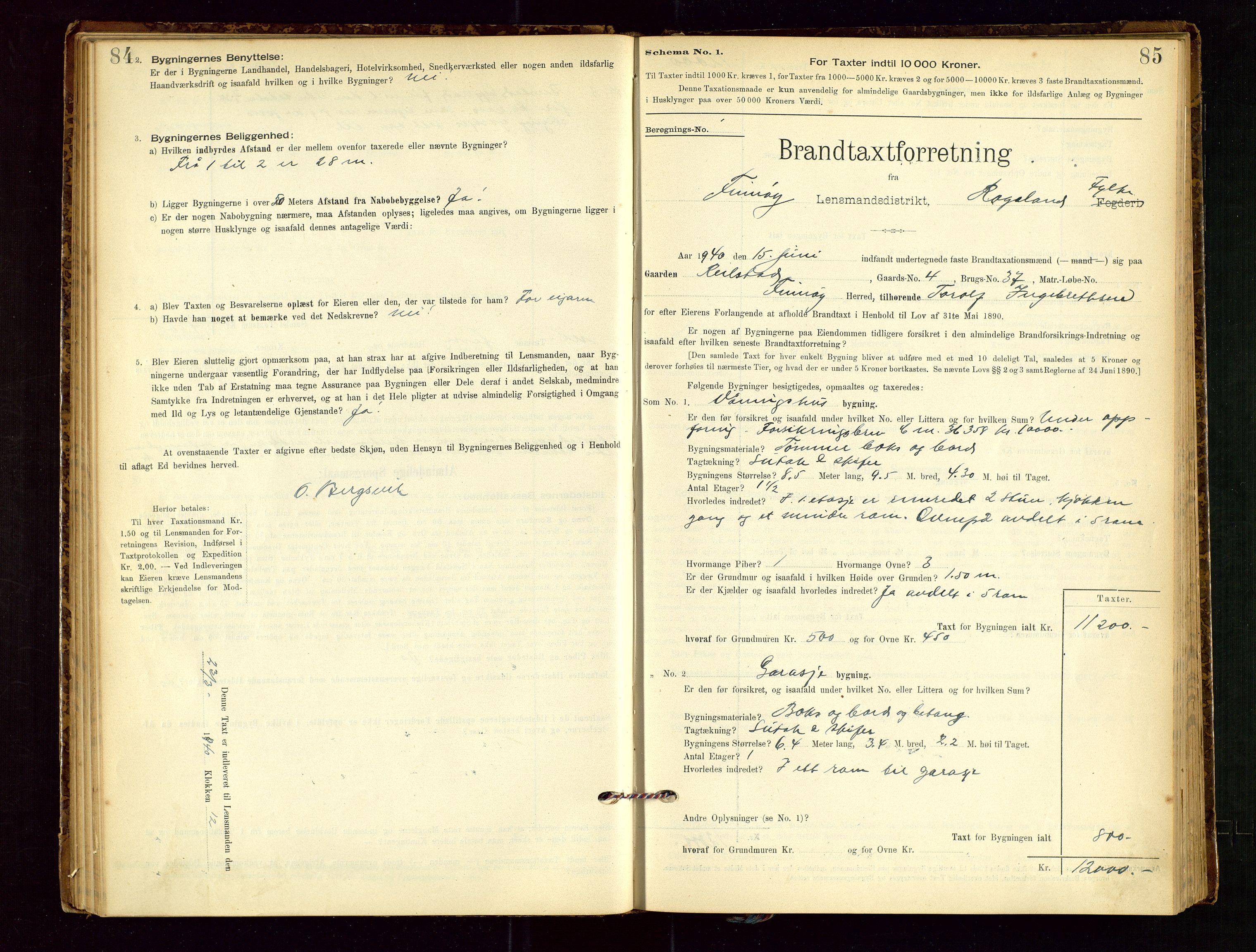 Finnøy lensmannskontor, AV/SAST-A-100442/Goa/L0003: Branntakstprotokoll - skjemaprotokoll, 1896-1954, s. 84-85