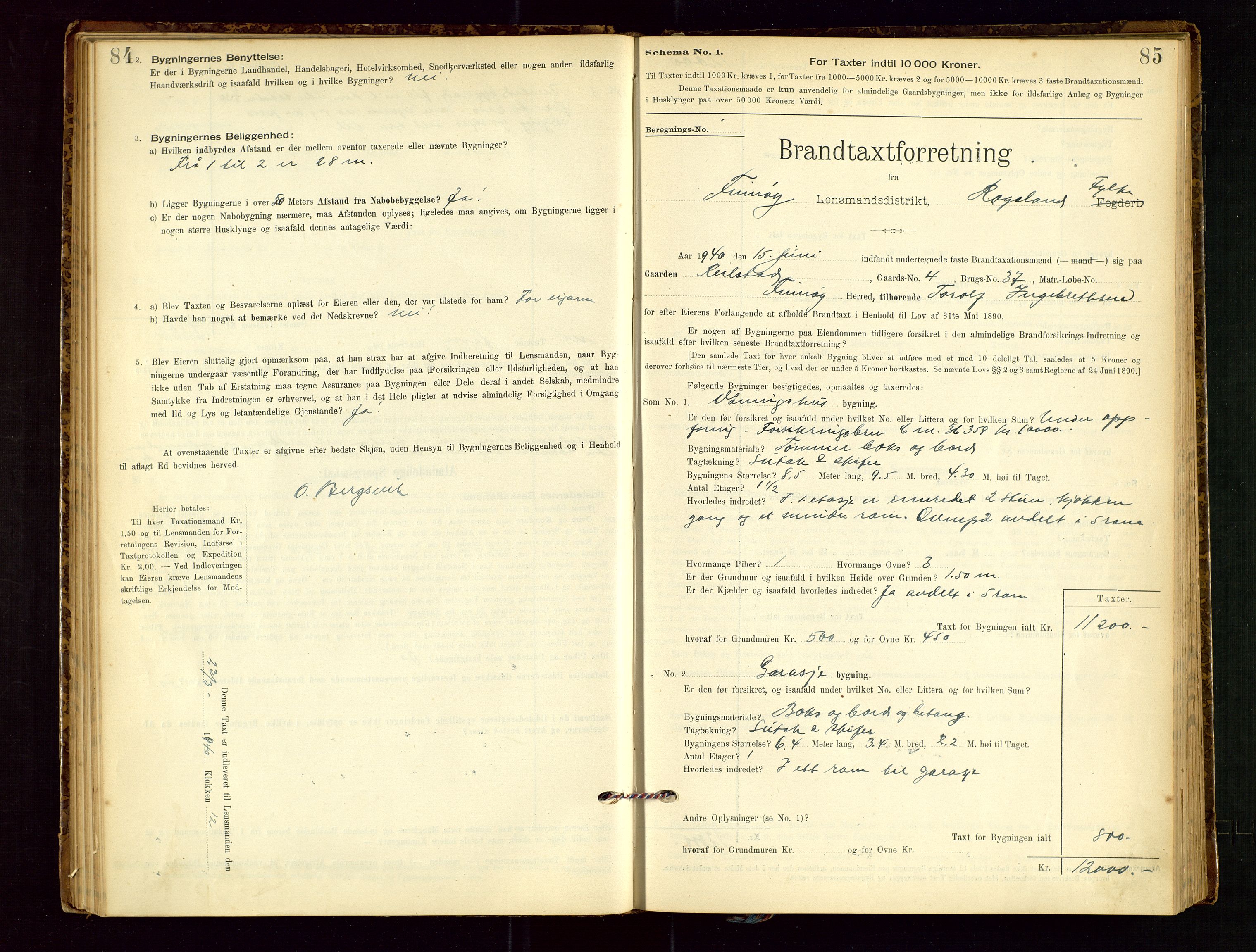 Finnøy lensmannskontor, AV/SAST-A-100442/Goa/L0003: Branntakstprotokoll - skjemaprotokoll, 1896-1954, s. 84-85