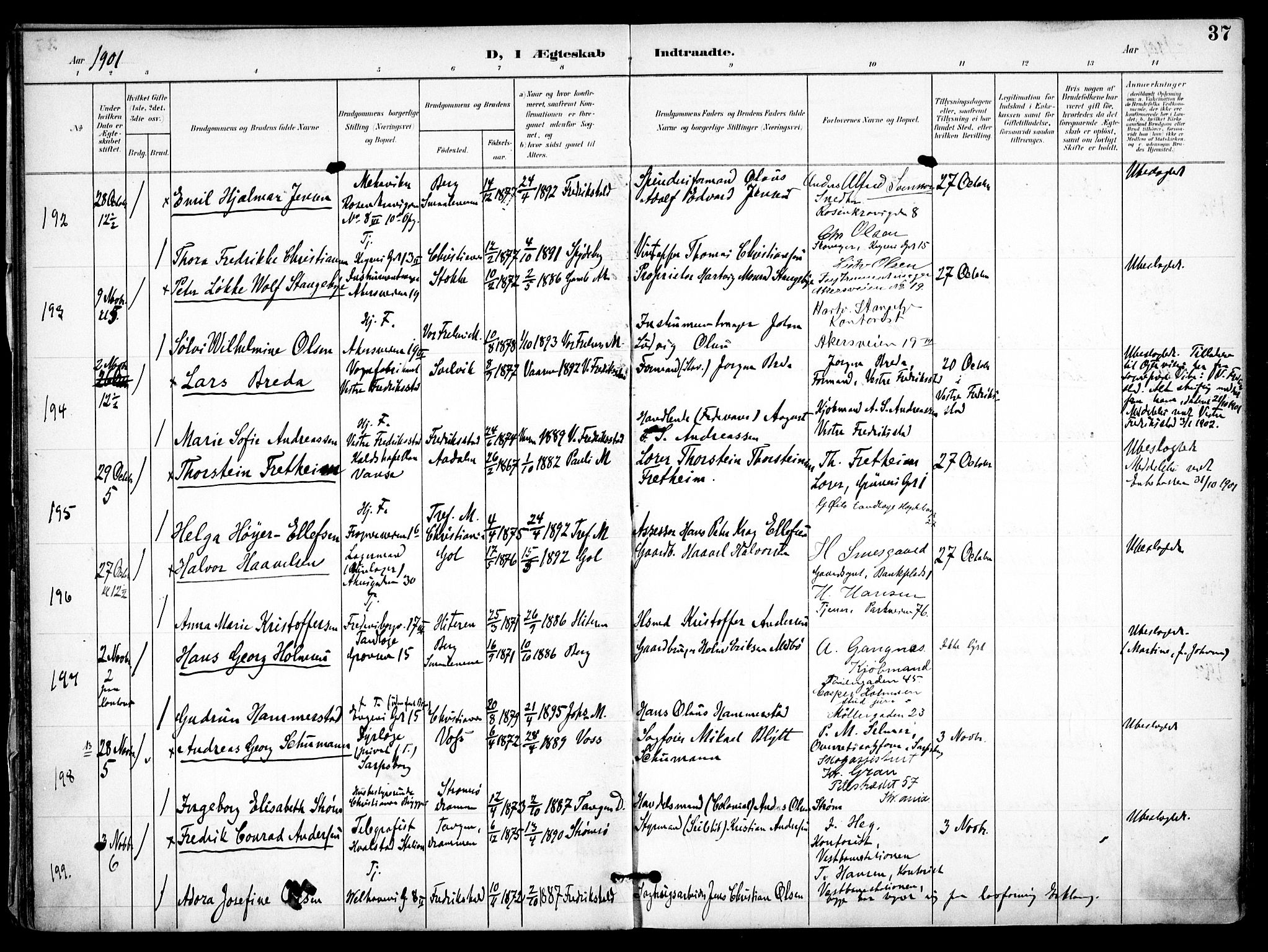 Trefoldighet prestekontor Kirkebøker, AV/SAO-A-10882/F/Fc/L0005: Ministerialbok nr. III 5, 1900-1908, s. 37