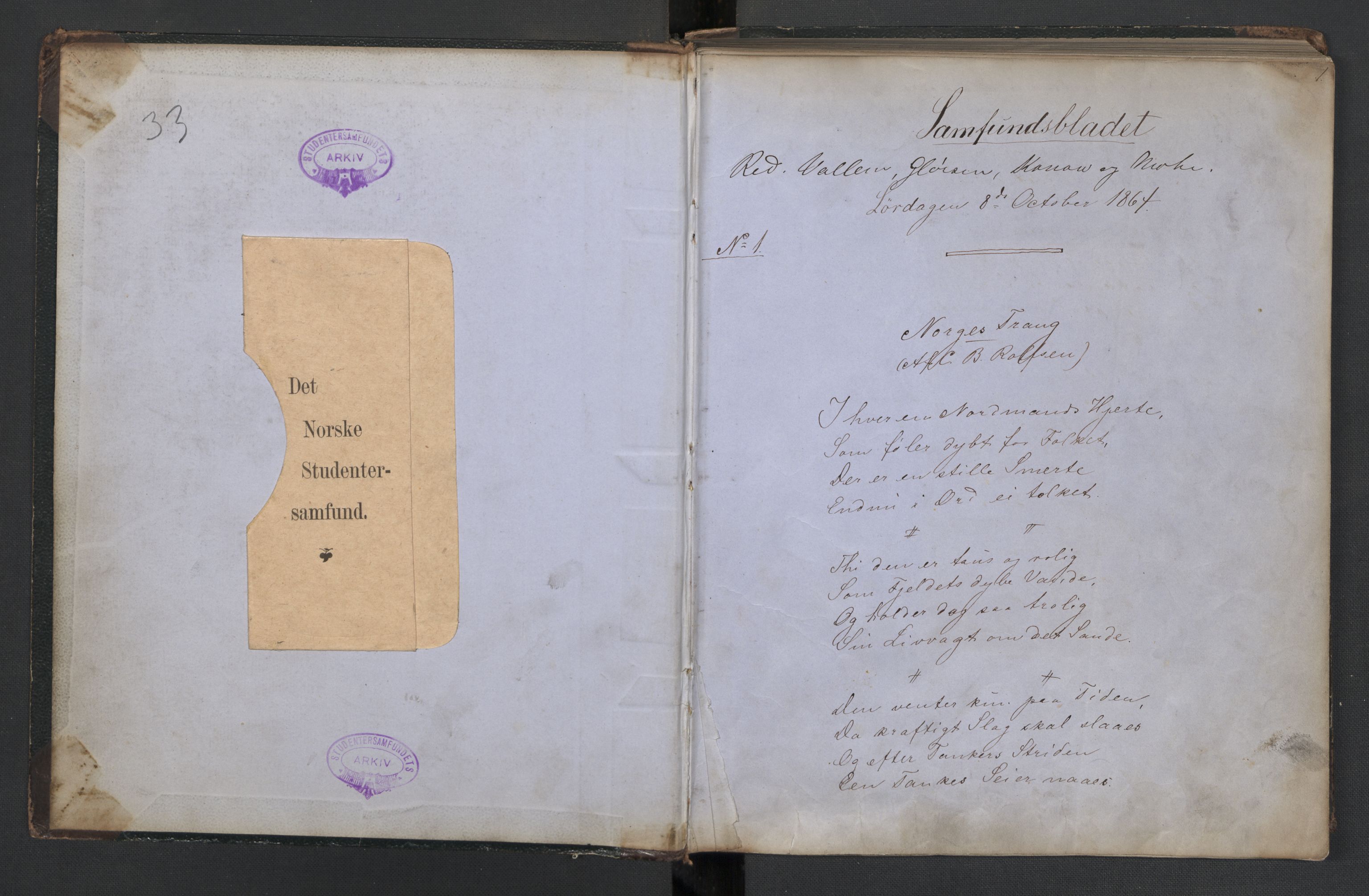 Det Norske Studentersamfund, AV/RA-PA-1322/X/Xa/L0008/0001: -- / Samfundsbladet, 1864-1865, s. 2