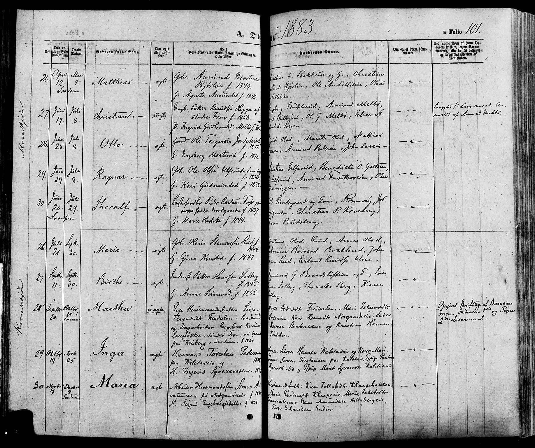 Gausdal prestekontor, AV/SAH-PREST-090/H/Ha/Haa/L0010: Ministerialbok nr. 10, 1867-1886, s. 101