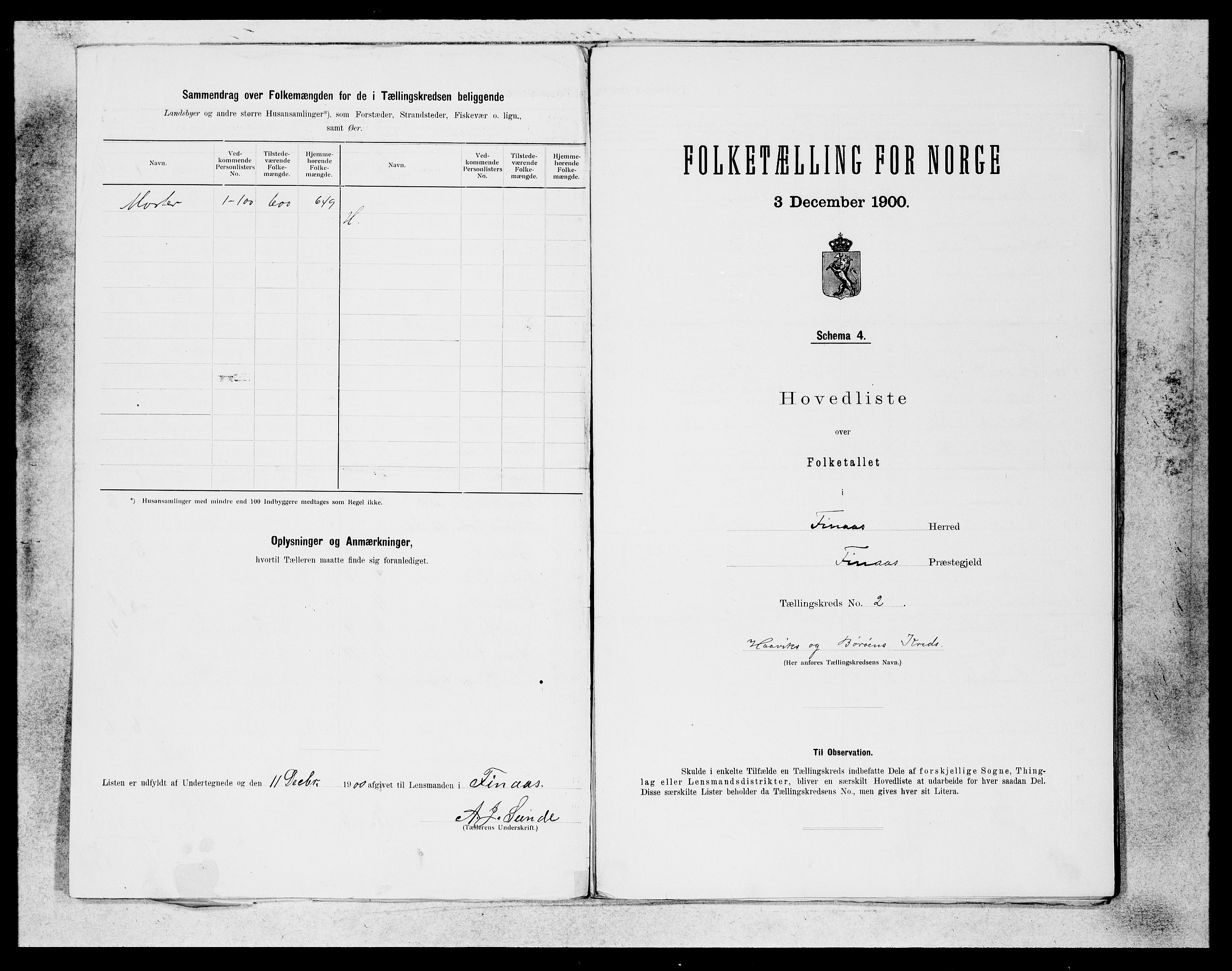 SAB, Folketelling 1900 for 1218 Finnås herred, 1900, s. 4