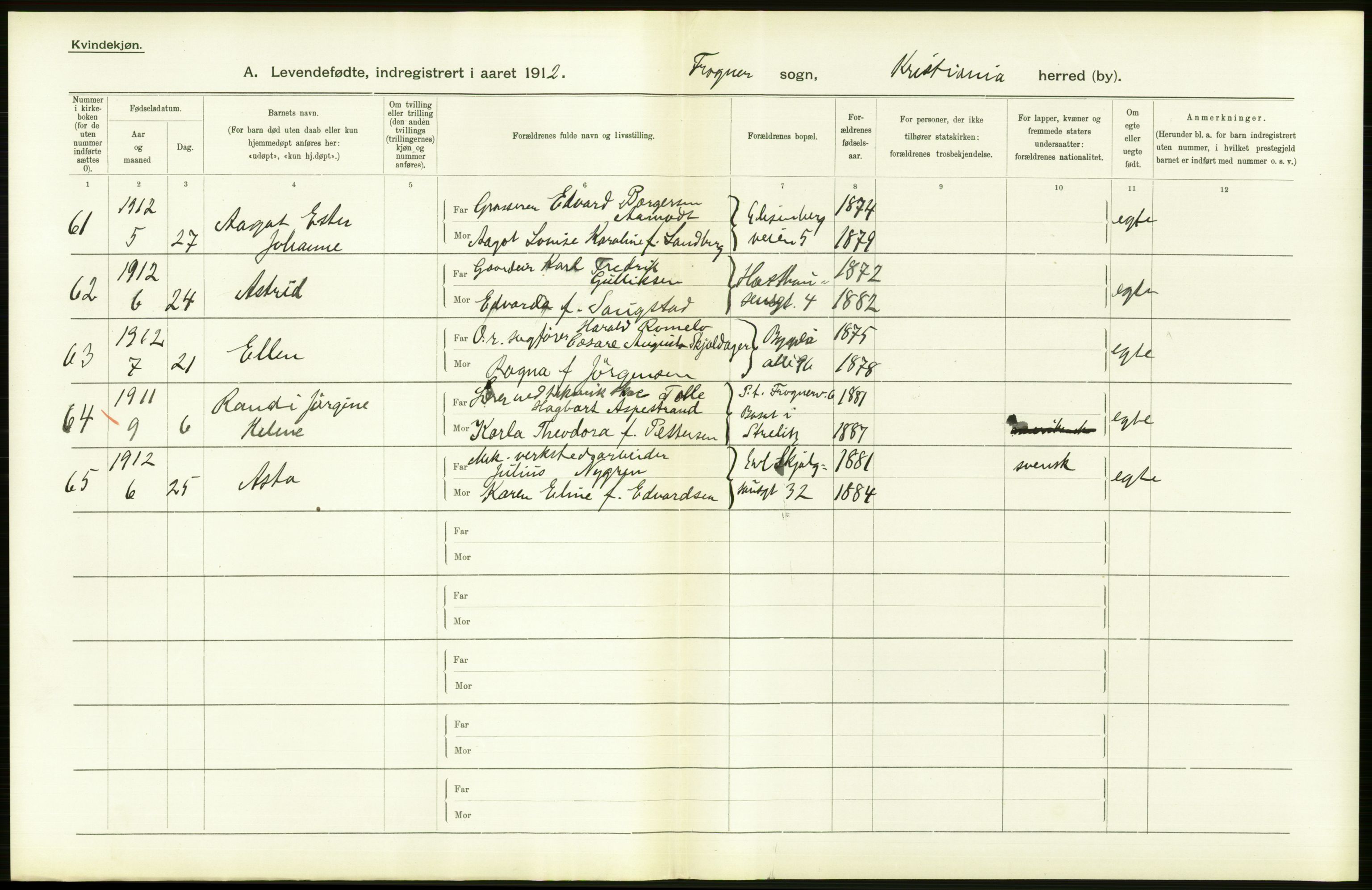 Statistisk sentralbyrå, Sosiodemografiske emner, Befolkning, RA/S-2228/D/Df/Dfb/Dfbb/L0007: Kristiania:  Levendefødte menn og kvinner., 1912, s. 470