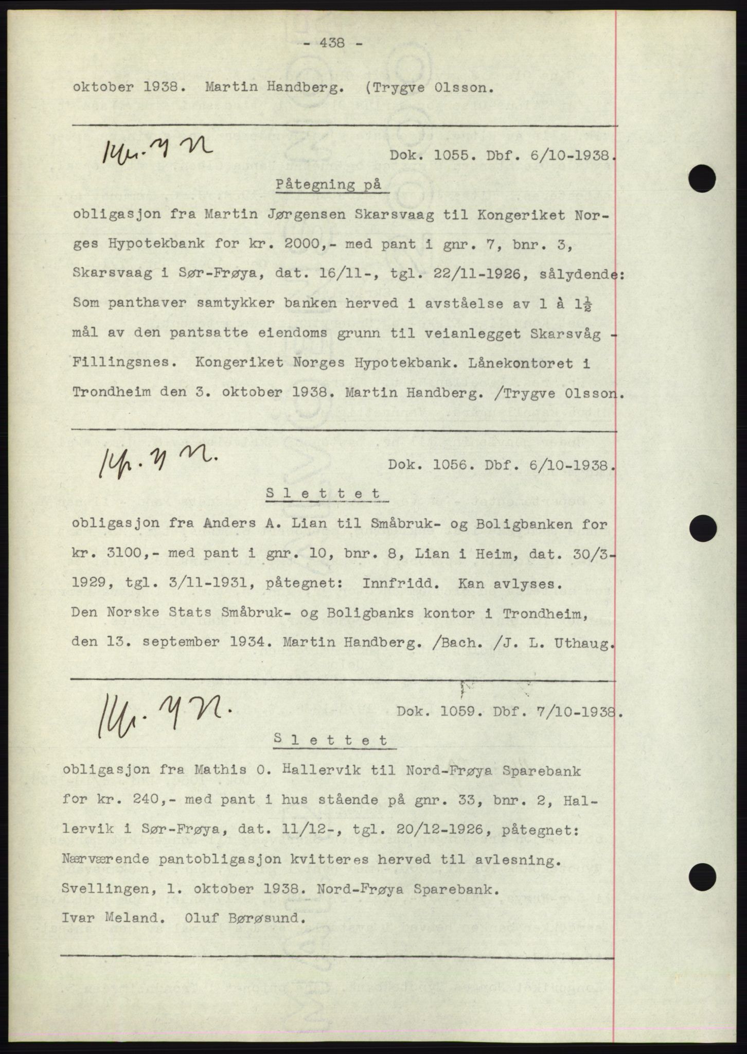 Hitra sorenskriveri, AV/SAT-A-0018/2/2C/2Ca: Pantebok nr. C1, 1936-1945, Dagboknr: 1055/1938