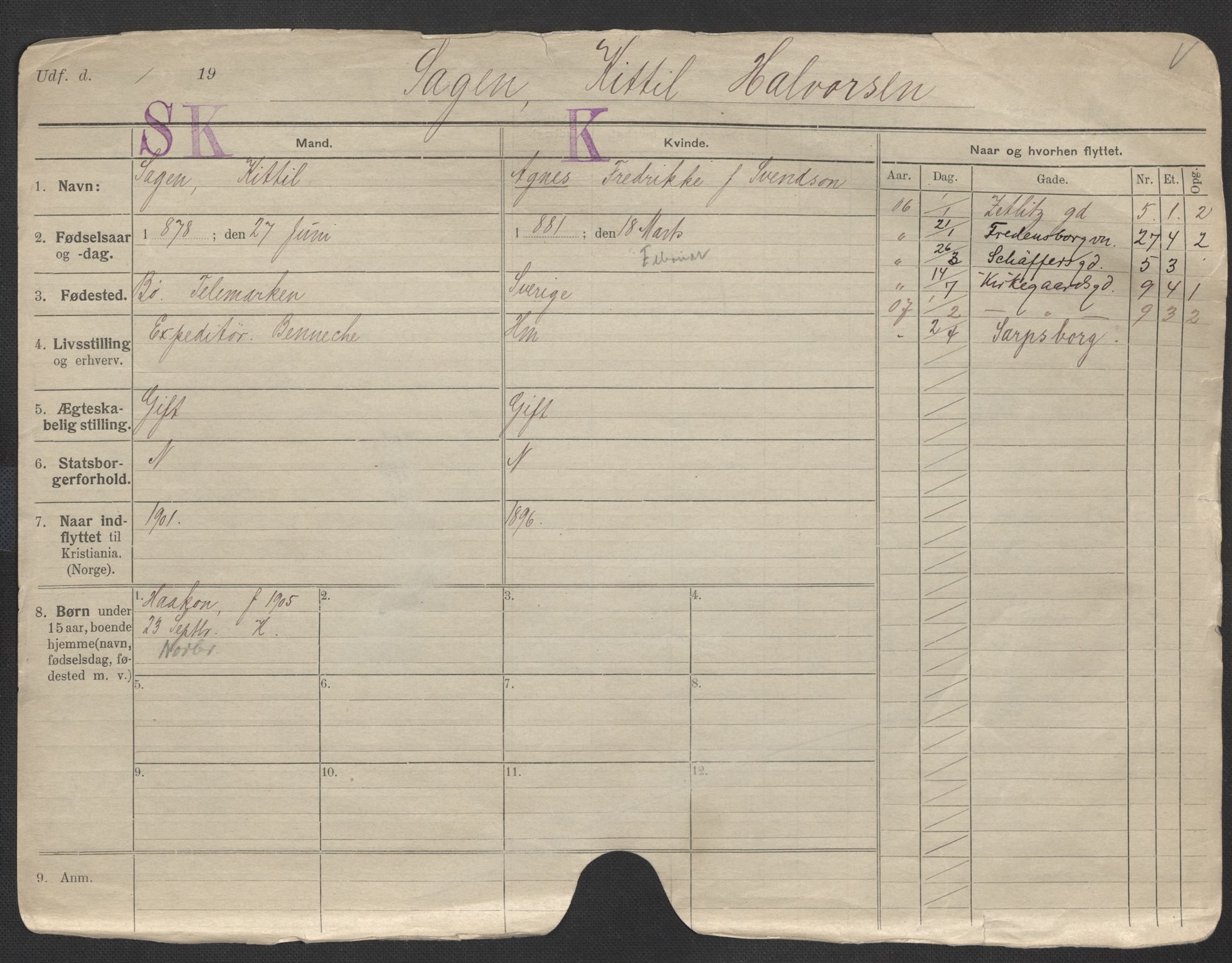 Oslo folkeregister, Registerkort, AV/SAO-A-11715/F/Fa/Fac/L0010: Menn, 1906-1914, s. 8a