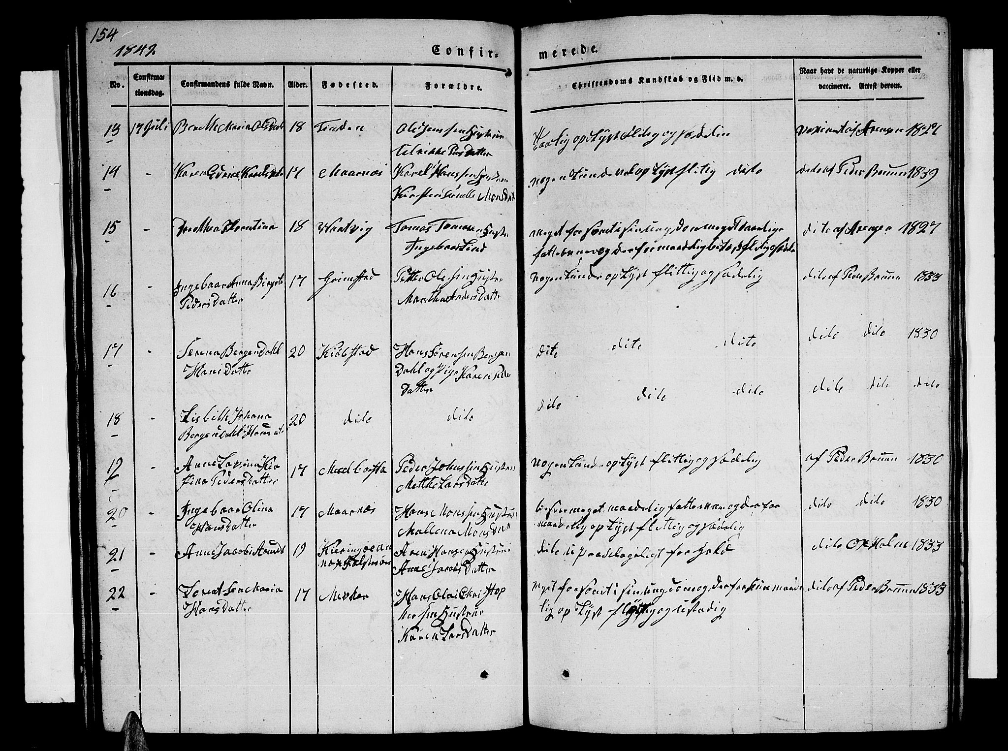 Ministerialprotokoller, klokkerbøker og fødselsregistre - Nordland, AV/SAT-A-1459/805/L0106: Klokkerbok nr. 805C02, 1841-1861, s. 154