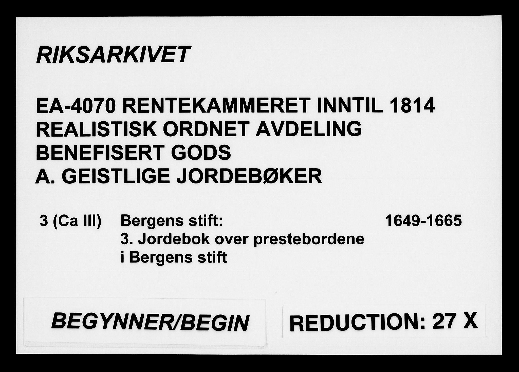 Rentekammeret inntil 1814, Realistisk ordnet avdeling, AV/RA-EA-4070/Fc/Fca/L0003/0003: [Ca III]  Bergen stift / Jordebok over prestebordene i Bergens stift, 1649-1665