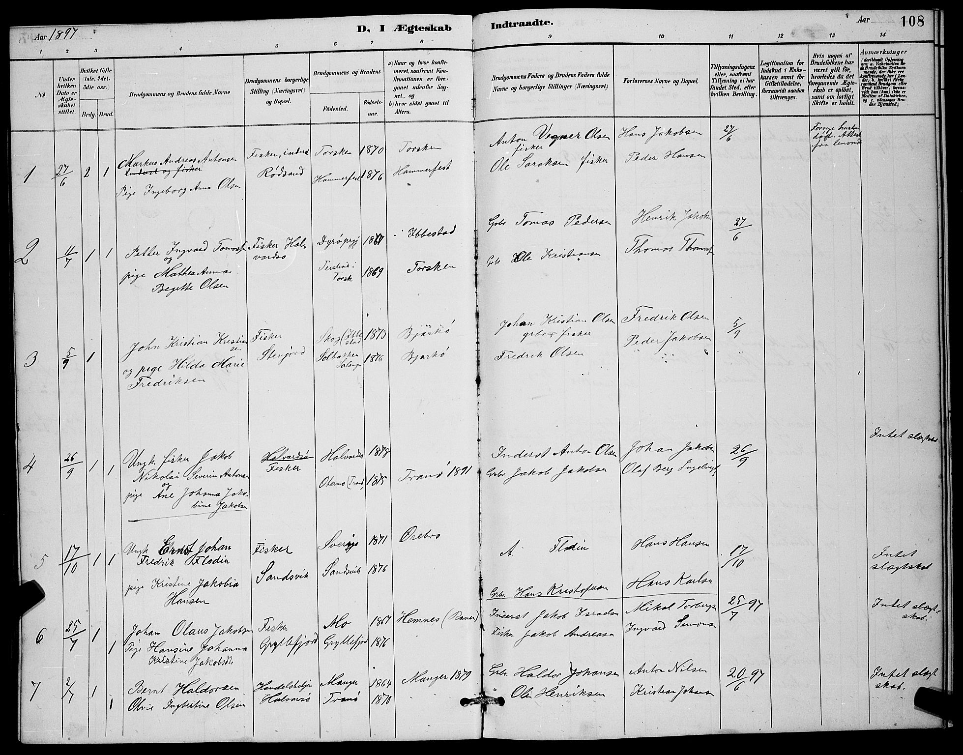 Berg sokneprestkontor, SATØ/S-1318/G/Ga/Gab/L0012klokker: Klokkerbok nr. 12, 1887-1902, s. 108